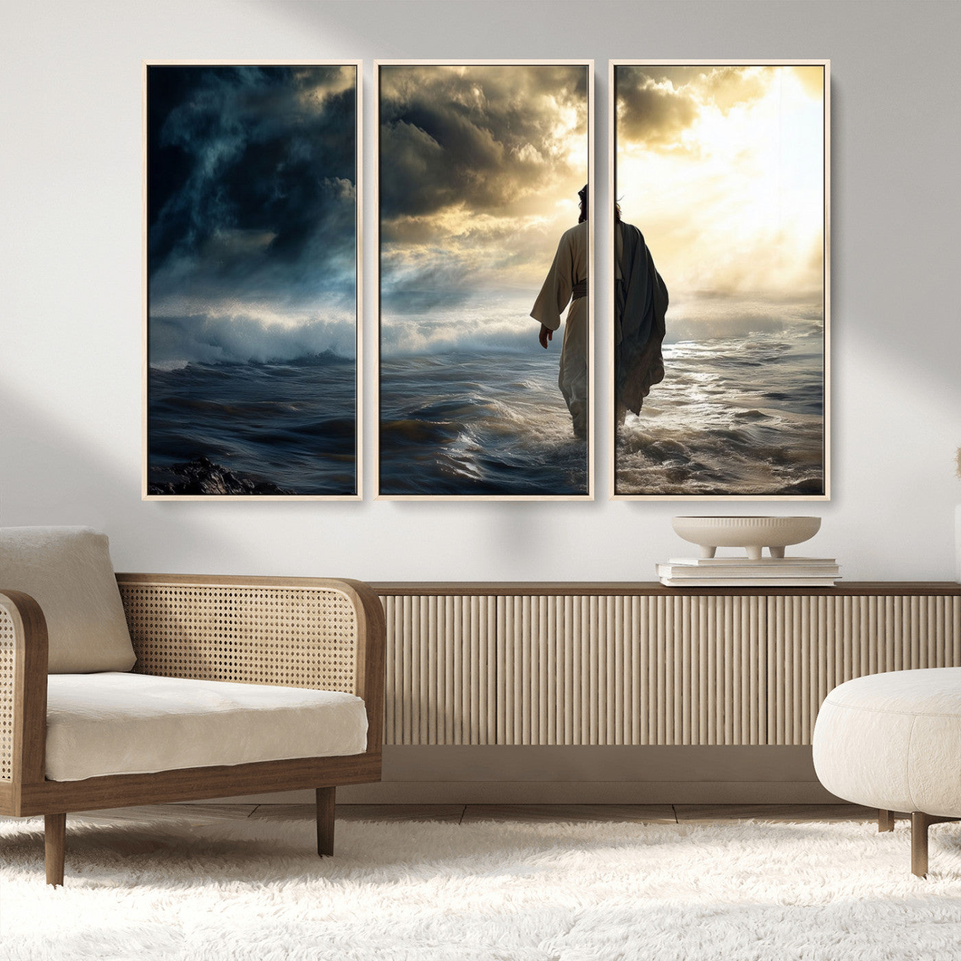MGV-FC-48X32-3P - Jesus Walking on Water Wall Art | Canvas Print | Ready to Hang | Christian Home Decor | Spiritual