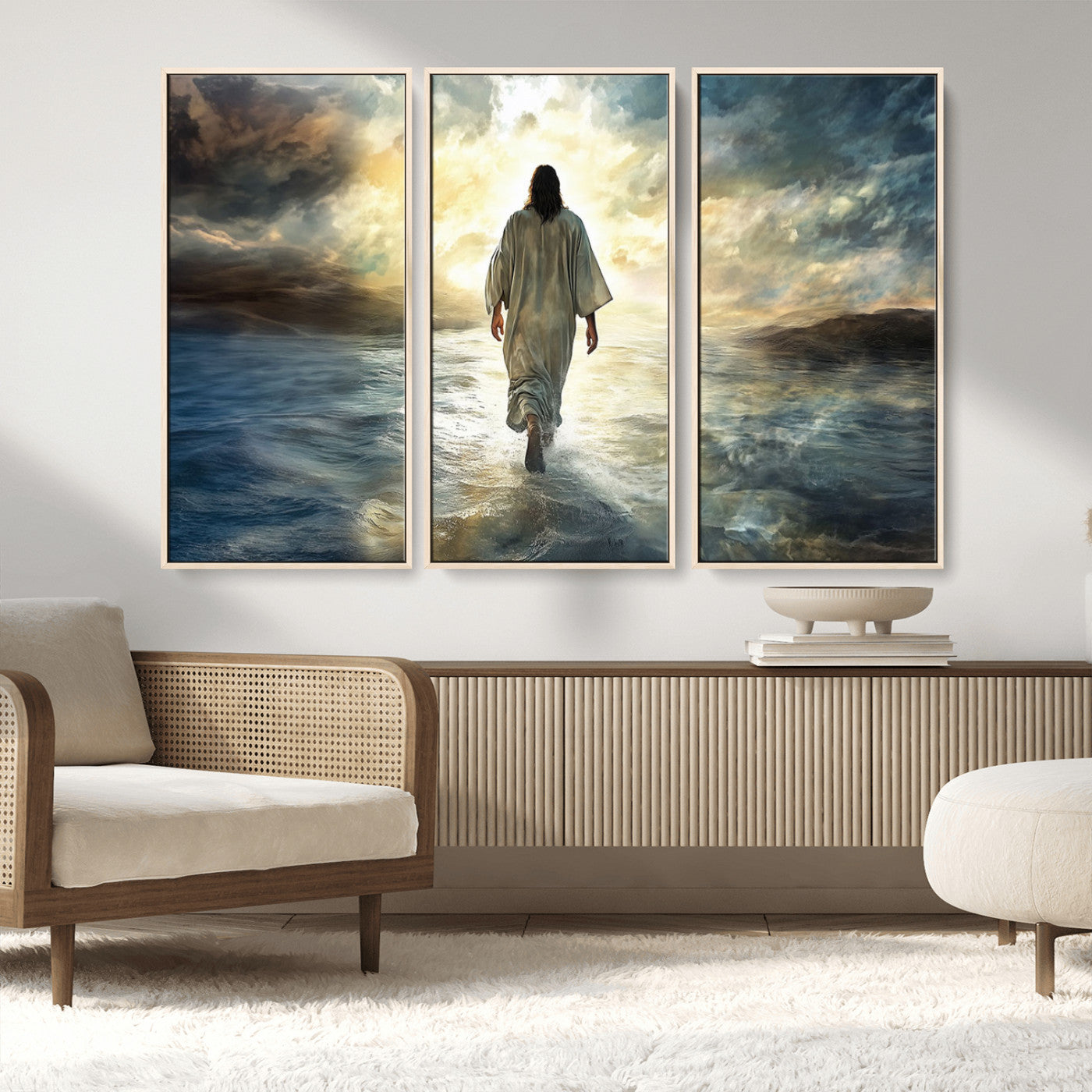 MGV-FC-48X32-3P - Jesus Walking on Water Wall Art | Canvas Print | Ready to Hang | Christian Home Decor | Spiritual