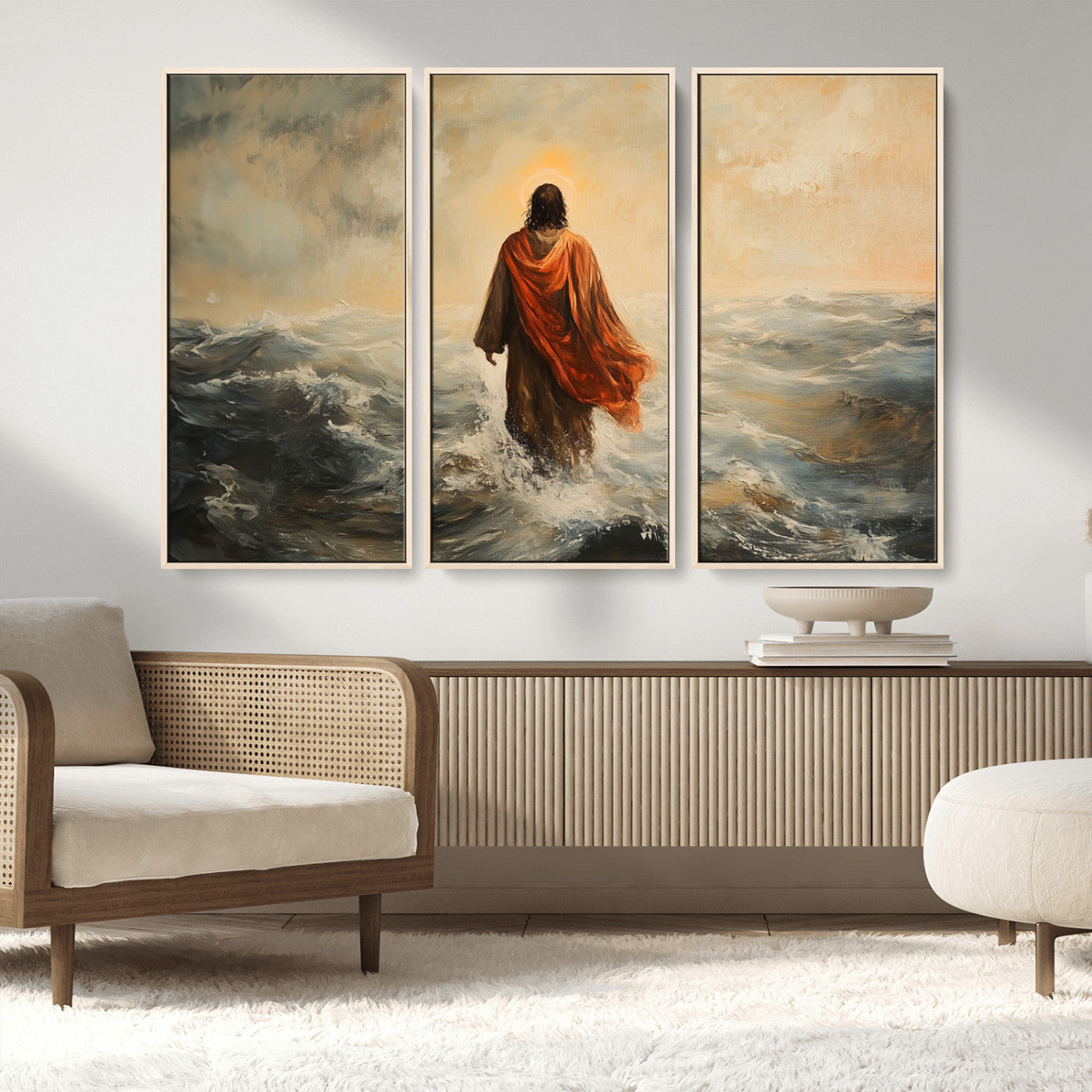 MGV-FC-48X32-3P - Jesus Walking on Water, Christian Wall Art, Jesus Christ Walking on Oil Painting Style Print
