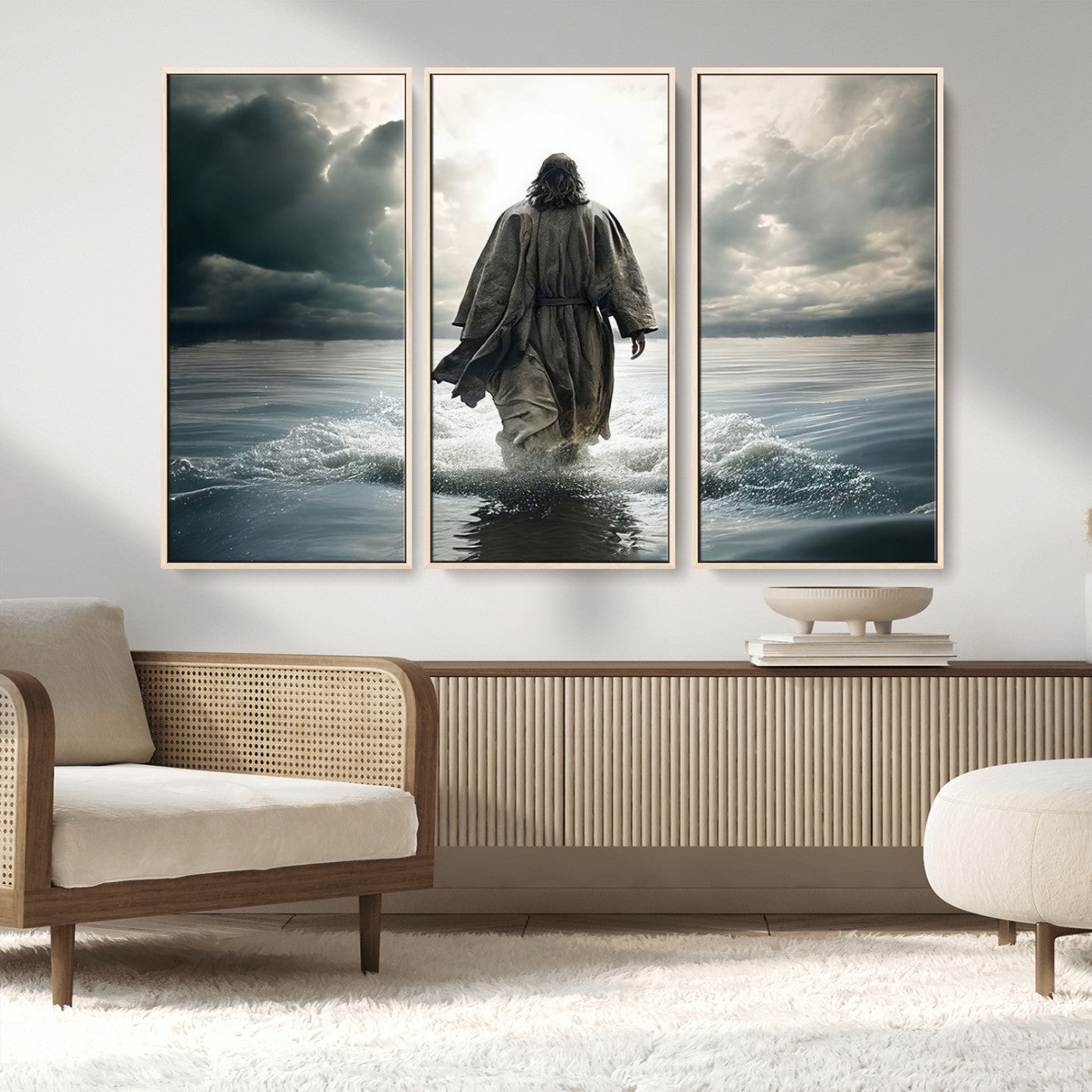 MGV-FC-48X32-3P - Jesus Walking on Water Wall Art | Canvas Print | Ready to Hang | Christian Home Decor | Spiritual