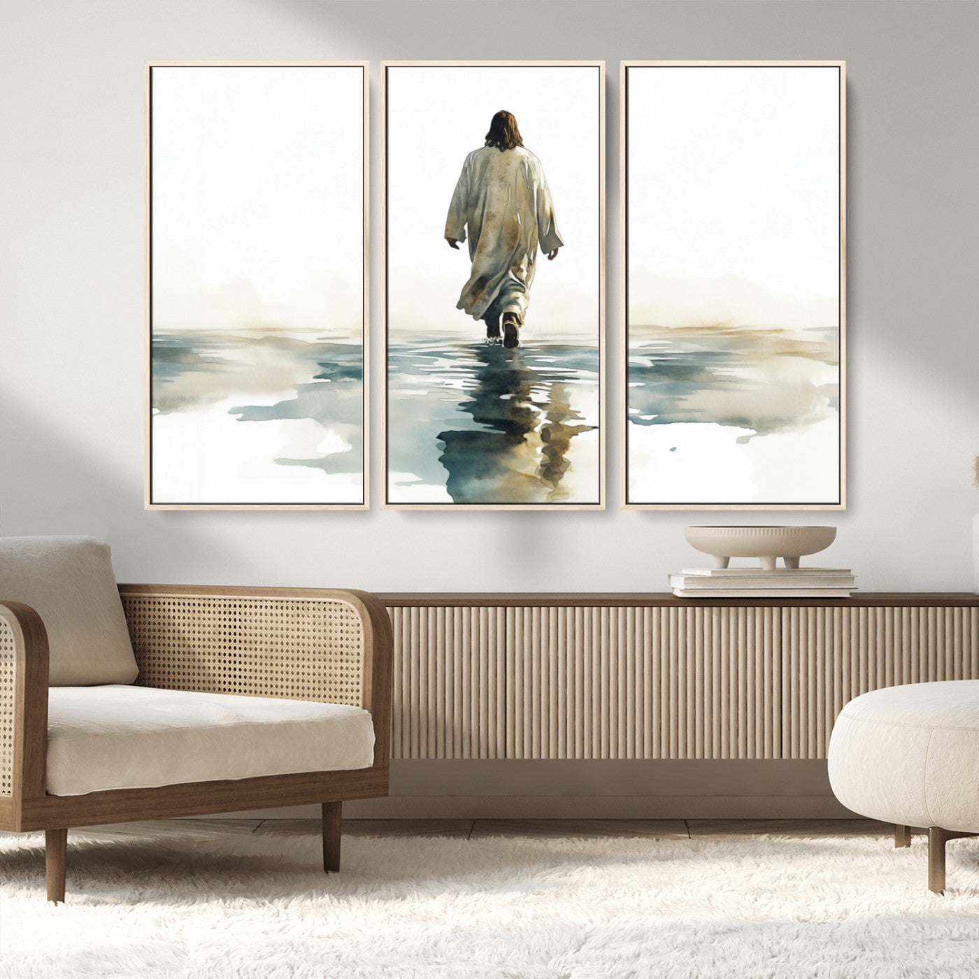 MGV-FC-48X32-3P - Watercolor Jesus Walking on Water Canvas Print, Christian Wall Art, Jesus Christ Walking