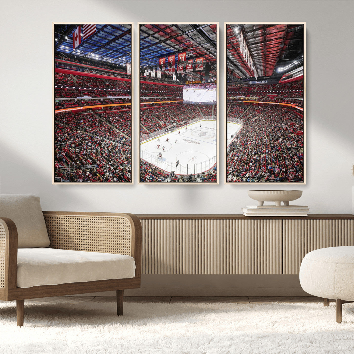 MGV-FC-48X32-3P - Barton Malow Little Caesars Arena Detroit Wall Art Canvas Print - Detroit Hockey and Basketball