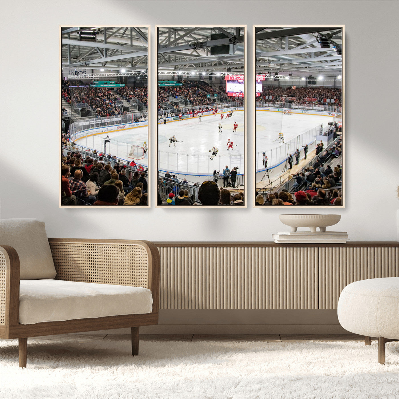 MGV-FC-48X32-3P - Lausanne Arena Ice Hockey Stadium Wall Art Canvas Print, Framed Lausanne Arena Ice Hockey Canvas