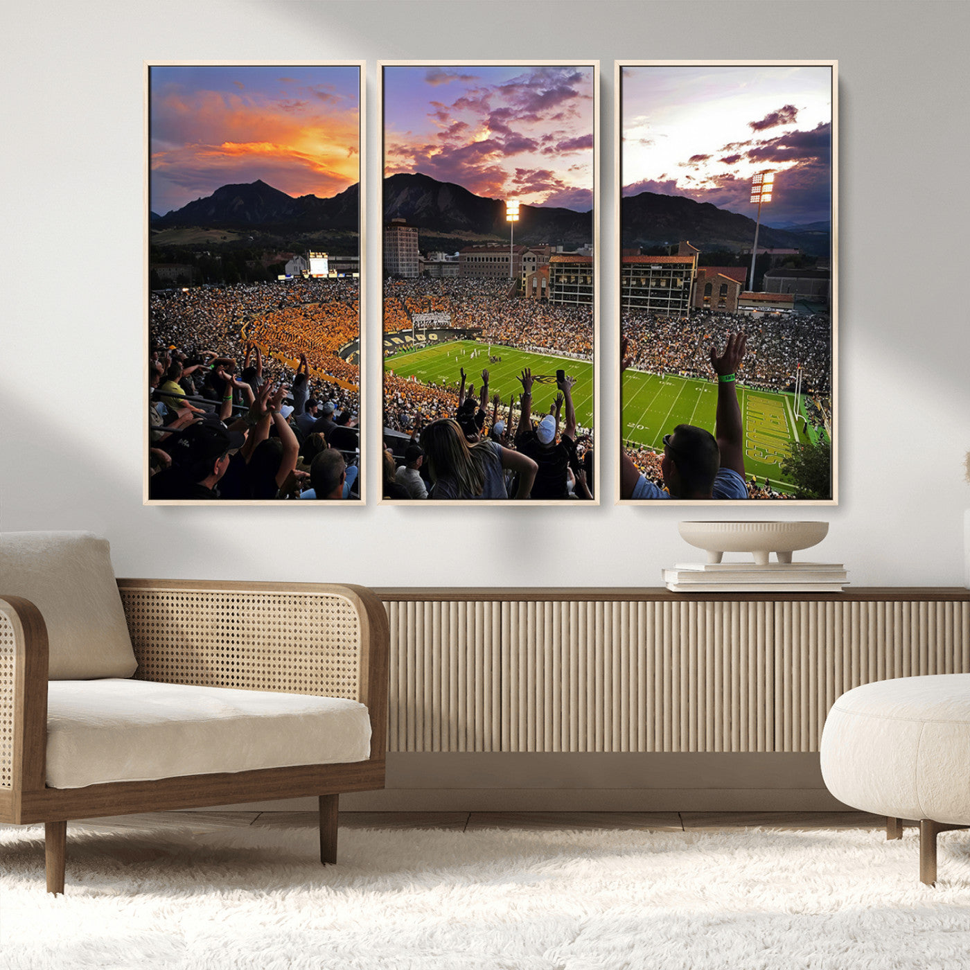 MGV-FC-48X32-3P - Framed Colorado Buffaloes Football Team Print - Boulder Folsom Field Stadium Wall Art Canvas Print