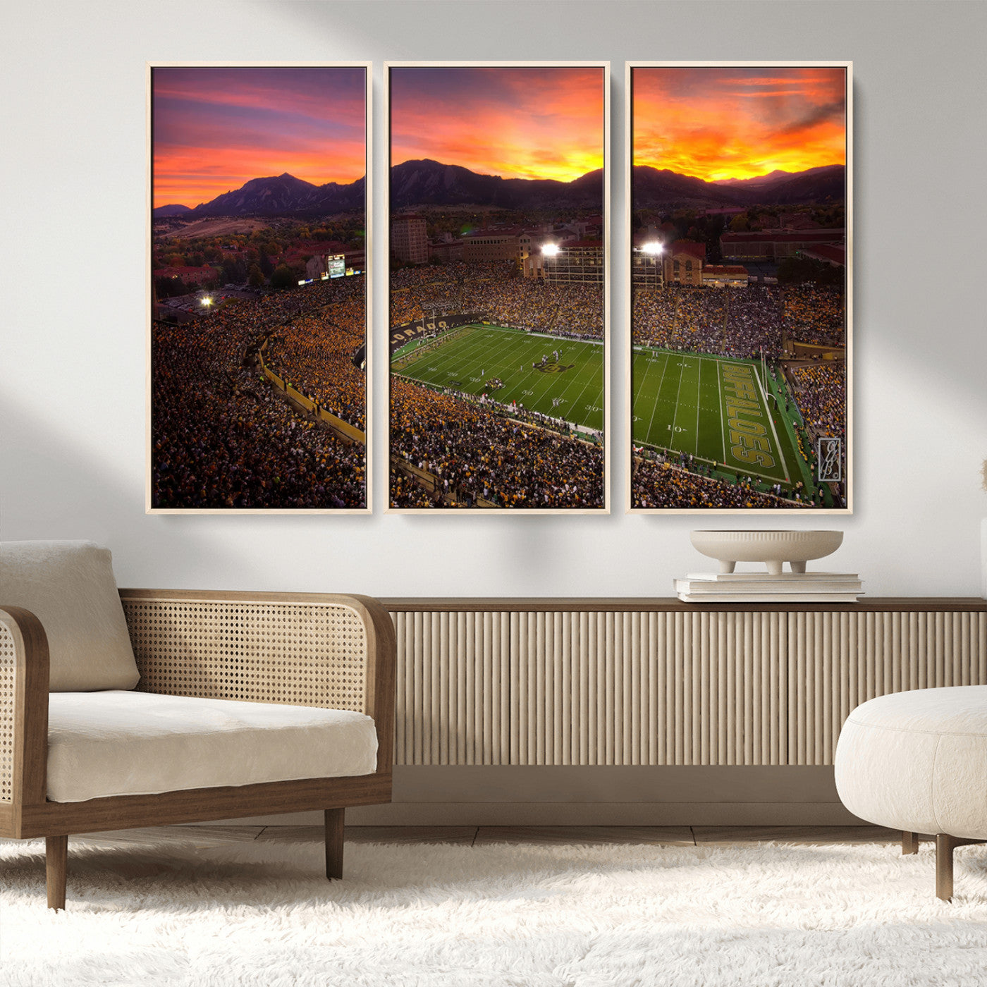 MGV-FC-48X32-3P - Colorado Buffaloes Football Team Print - Boulder Folsom Field Stadium Wall Art Canvas Print