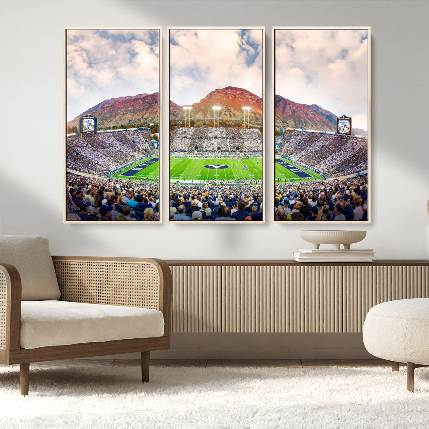 MGV-FC-48X32-3P - Brigham Young University Cougars Football Team Print - Provo LaVell Edwards Stadium Wall Art Canvas