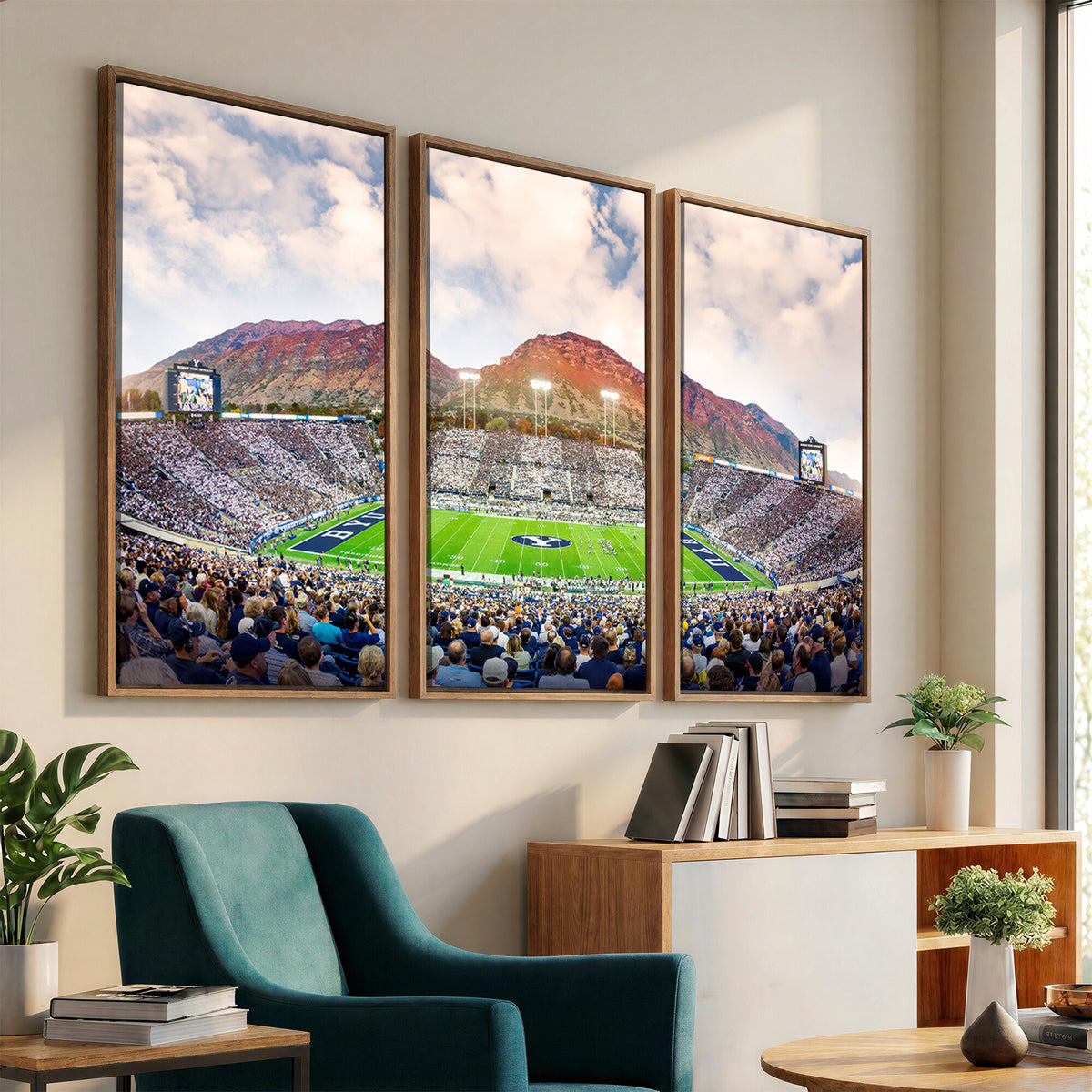 85734-MGV-CV-36X24 - Brigham Young University Cougars Football Team Print - Provo LaVell Edwards Stadium Wall Art Canvas