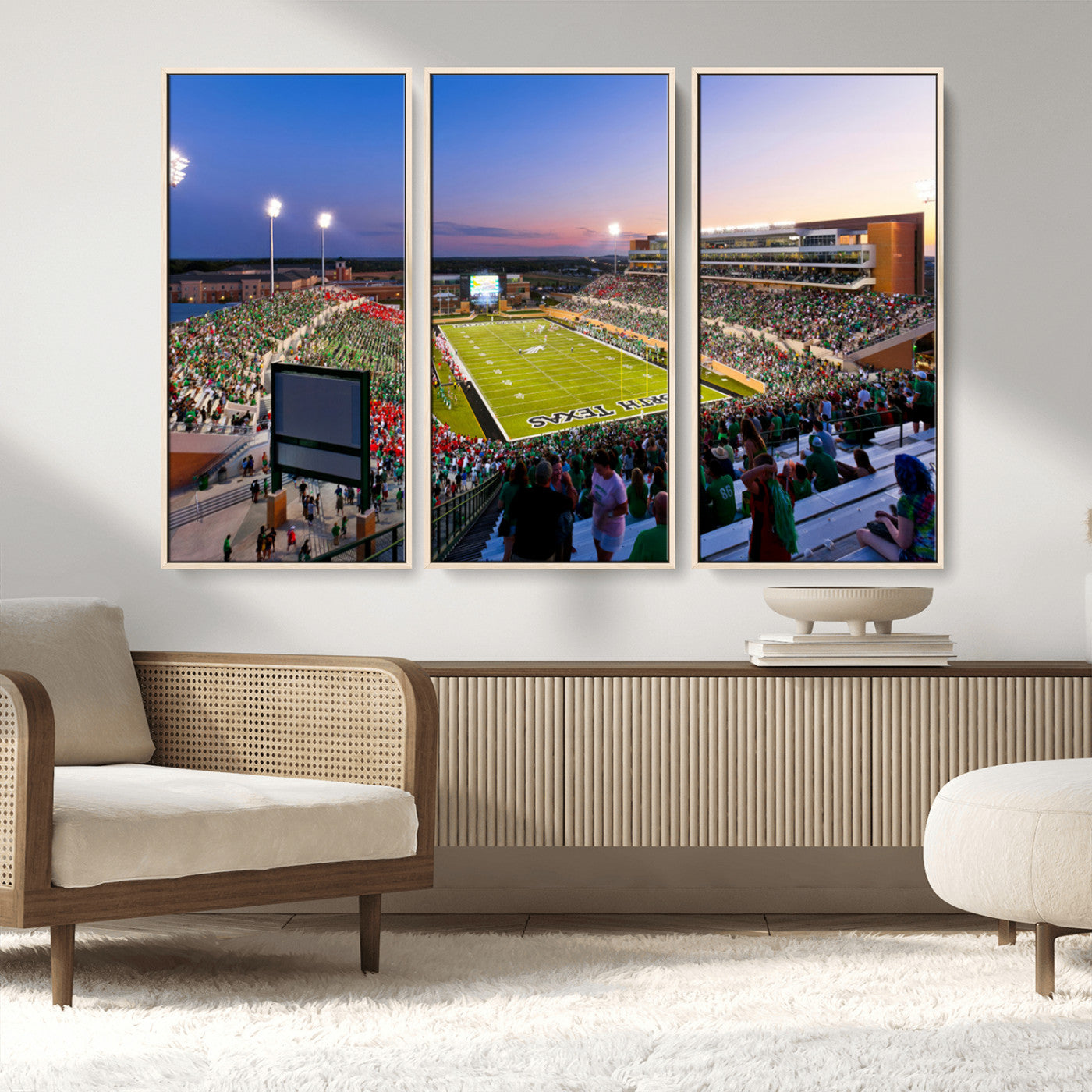 MGV-FC-48X32-3P - University of North Texas Mean Green Football Team Print - Denton DATCU Stadium Wall Art Canvas