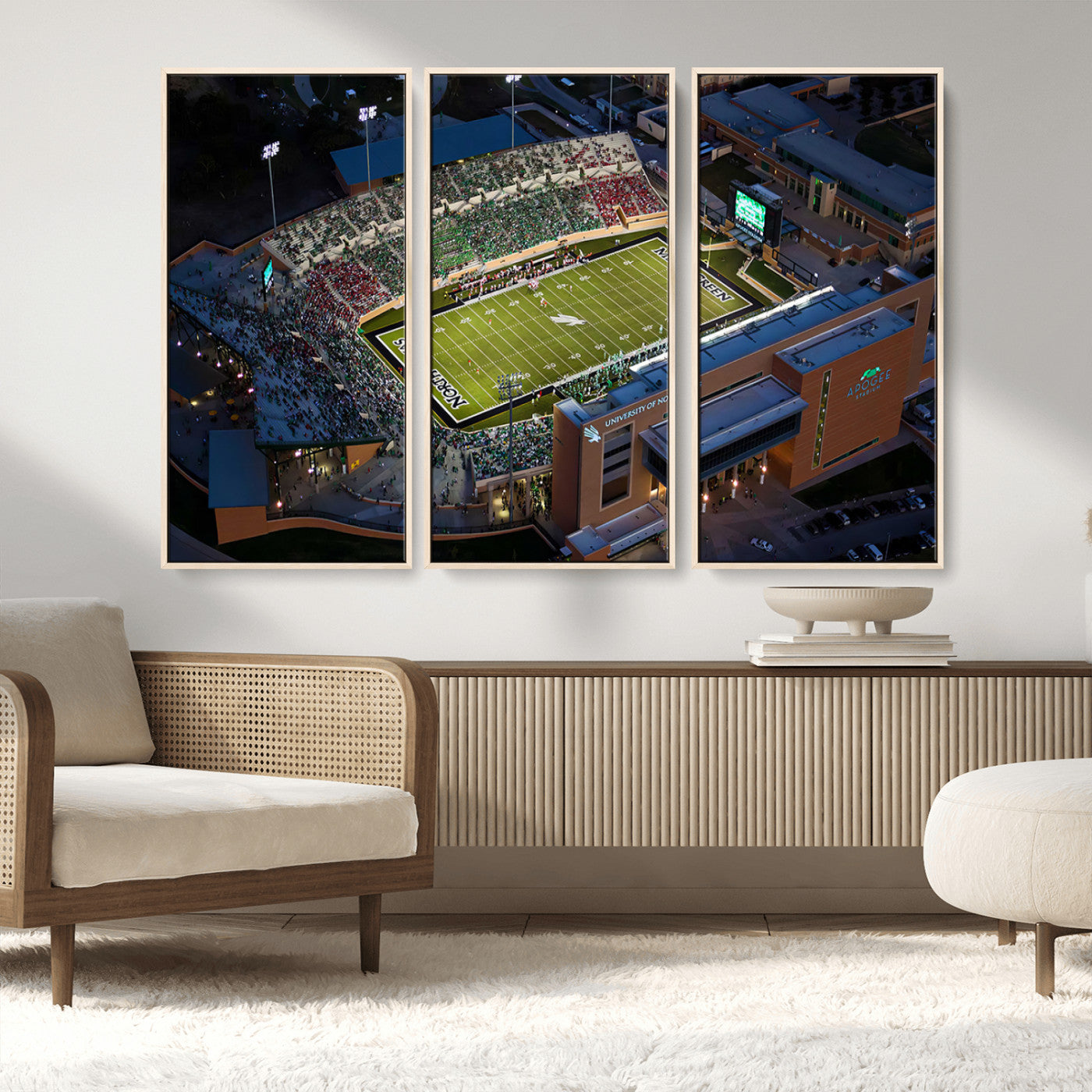 MGV-FC-48X32-3P - University of North Texas Mean Green Football Artwork, Football Team Print - Denton DATCU Stadium
