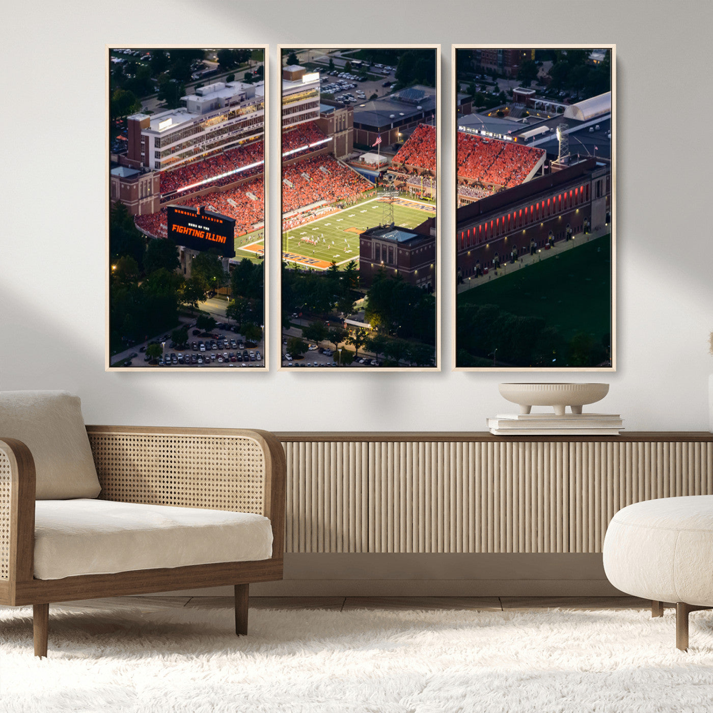 MGV-FC-48X32-3P - University of Illinois Fighting Illini Football Team Print - Champaign Illinois Memorial Stadium