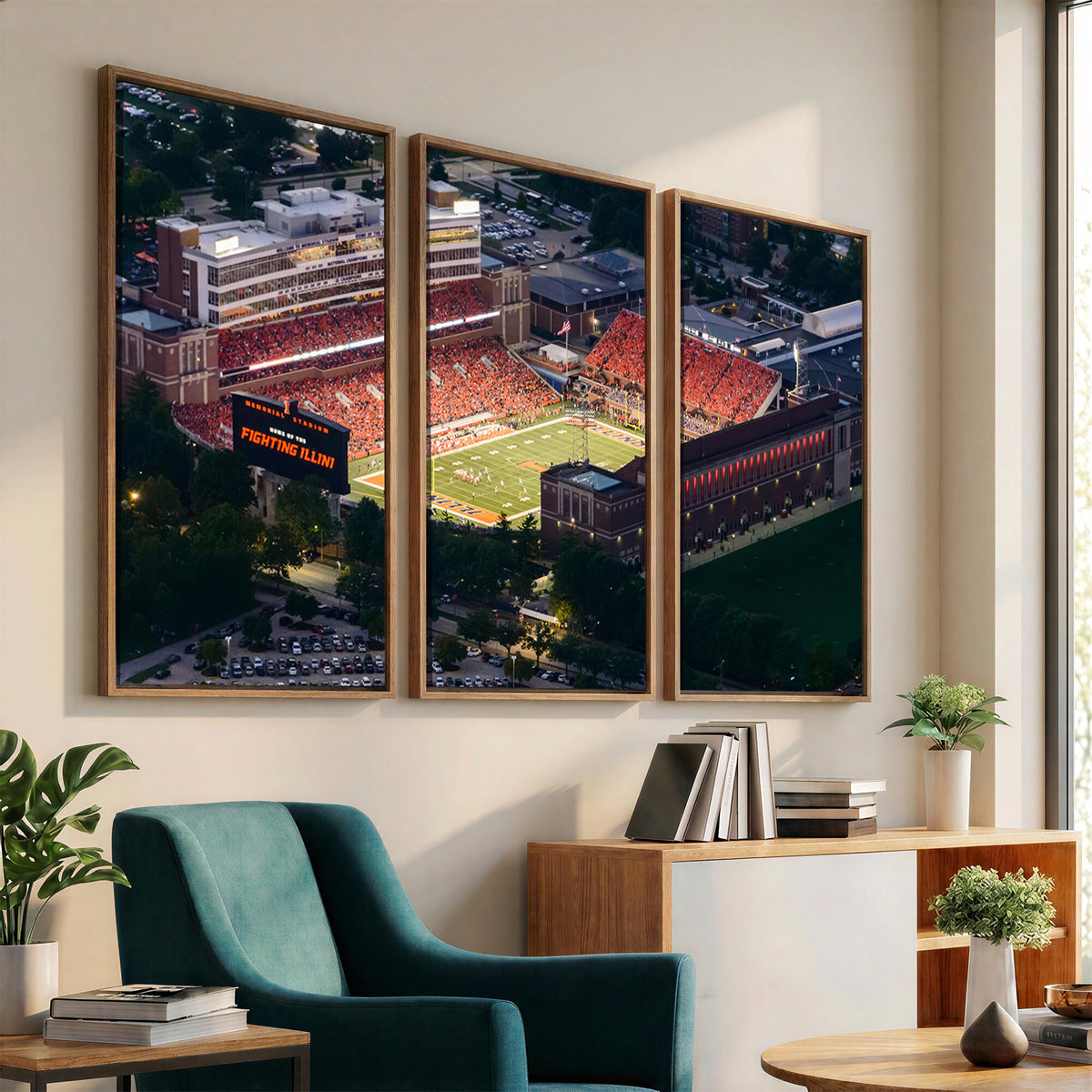 78052-MGV-CV-36X24 - University of Illinois Fighting Illini Football Team Print - Champaign Illinois Memorial Stadium
