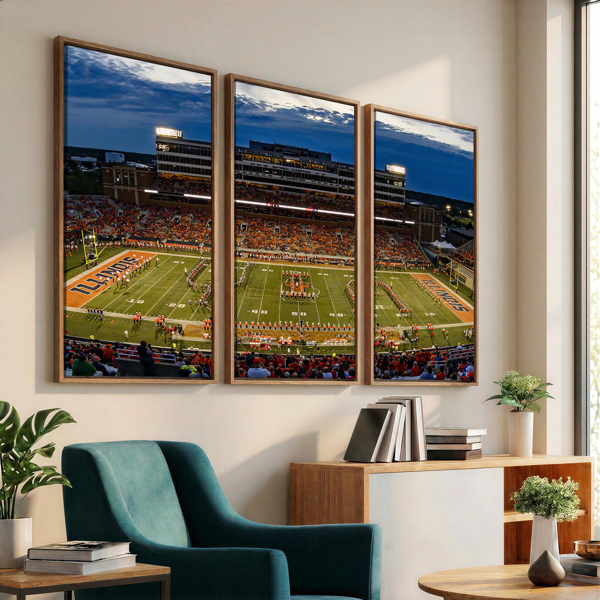 44513-MGV-CV-36X24 - University of Illinois Fighting Illini Football Team Print - Champaign Illinois Memorial Stadium