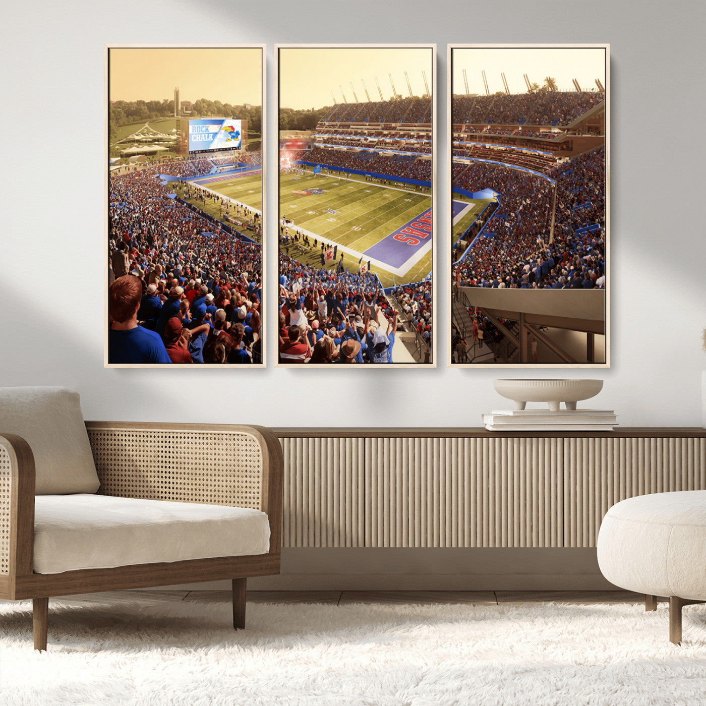 MGV-FC-48X32-3P - University of Kansas Jayhawks Football Team Print - Lawrence Kansas Memorial Stadium Wall Art Canvas
