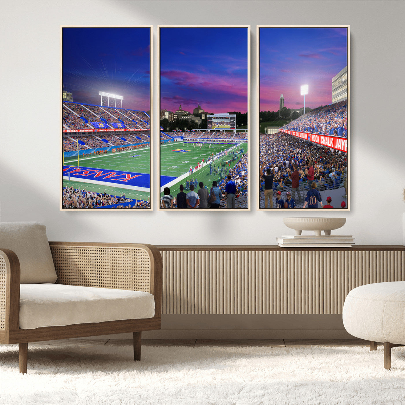 MGV-FC-48X32-3P - University of Kansas Jayhawks Football Team Print Canvas- Lawrence Kansas Memorial Stadium Wall Art
