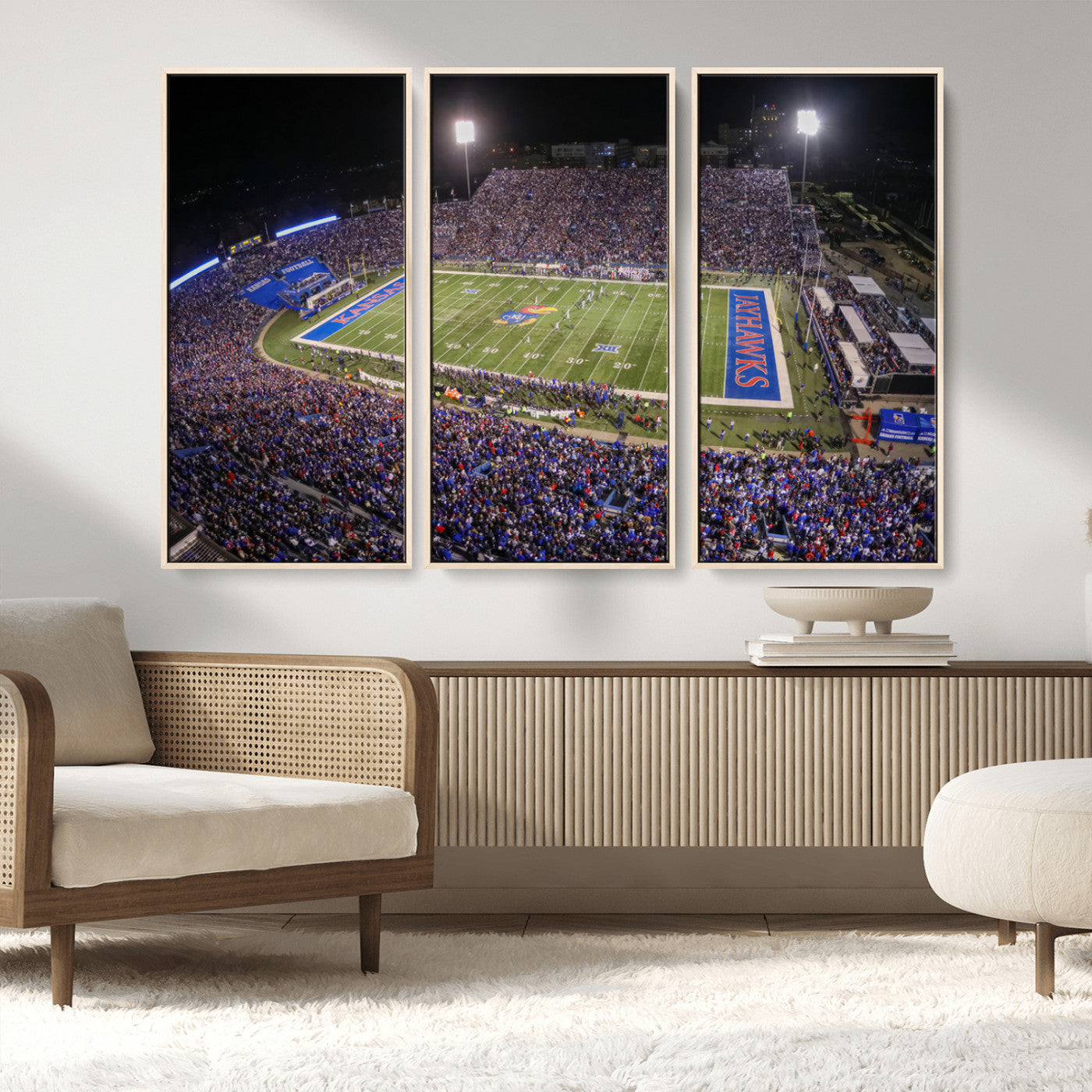 MGV-FC-48X32-3P - University of Kansas Jayhawks Football Team Print - Lawrence Kansas Memorial Stadium Wall Art Canvas