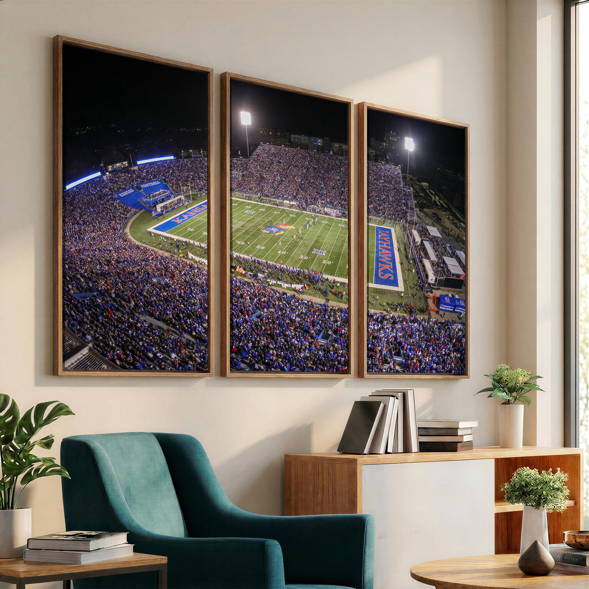 69760-MGV-CV-36X24 - University of Kansas Jayhawks Football Team Print - Lawrence Kansas Memorial Stadium Wall Art Canvas