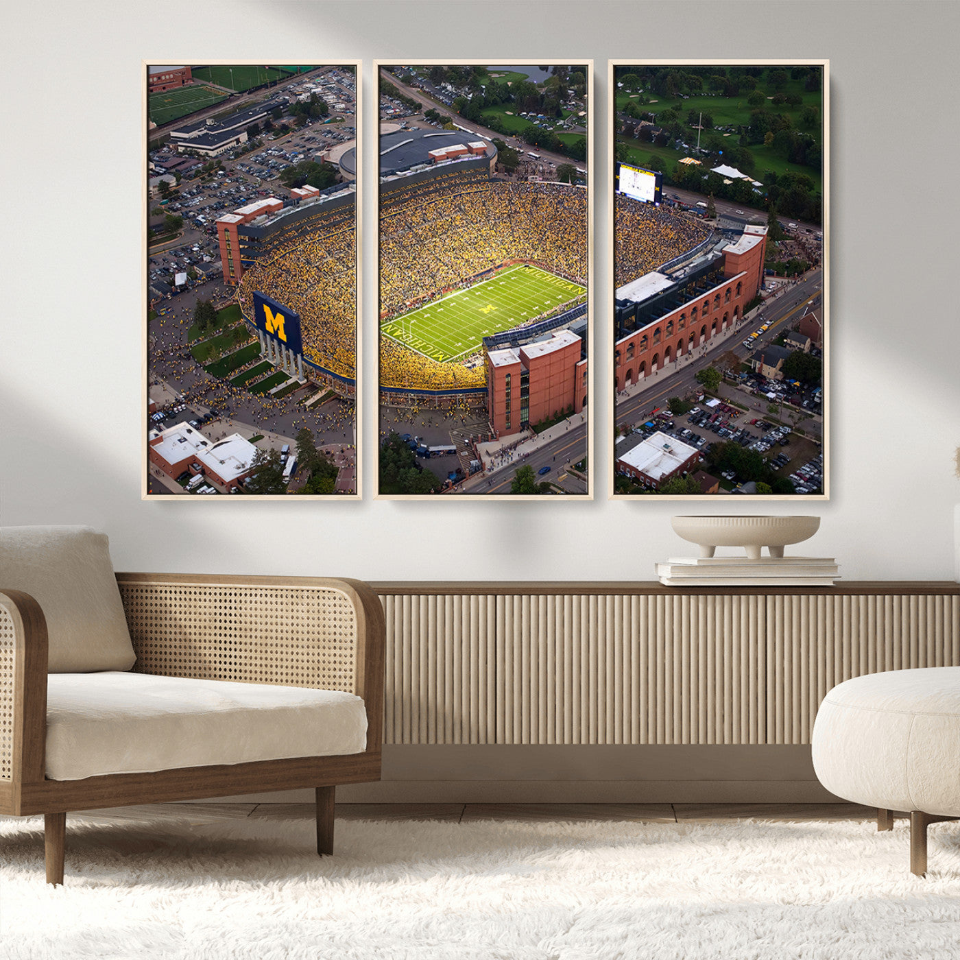 MGV-FC-48X32-3P - University of Michigan Wolverines Football Team Print - Ann Arbor Michigan Stadium Wall Art Canvas