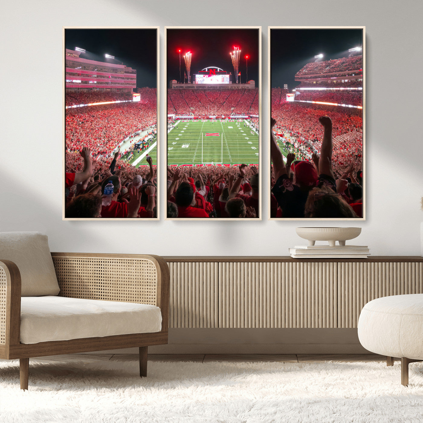 MGV-FC-48X32-3P - University of Nebraska Cornhuskers Football Team Print - Lincoln Memorial Stadium Wall Art Canvas