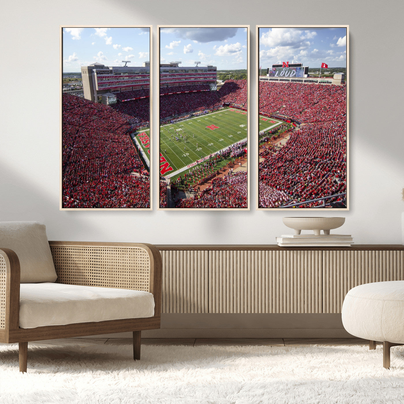 MGV-FC-48X32-3P - University of Nebraska Cornhuskers Football Team Print - Lincoln Memorial Stadium Wall Art Canvas