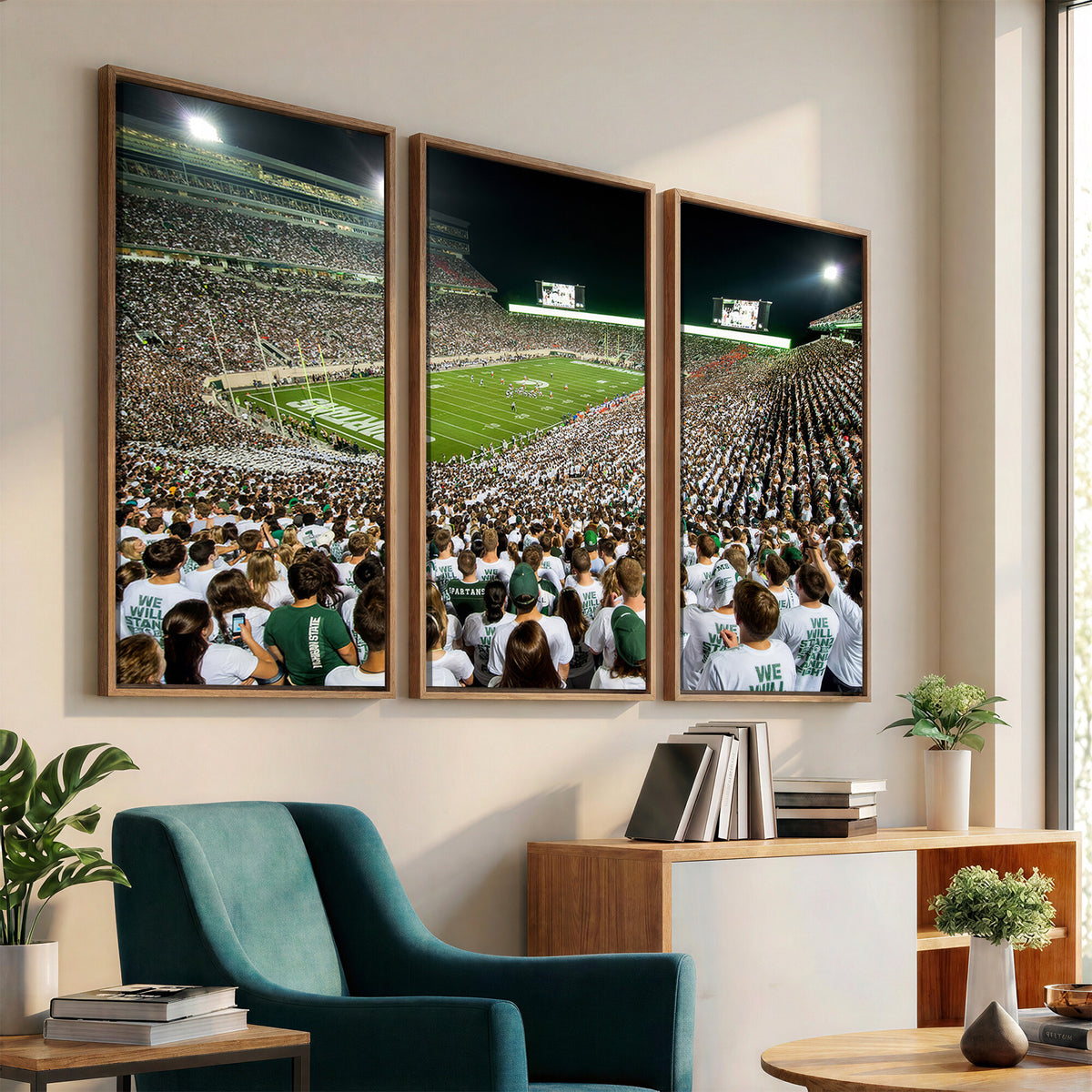 30457-PAN-FL-20X10 - Michigan State Spartans Football Canvas Print - East Lansing Spartan Stadium Wall Art Canvas Print