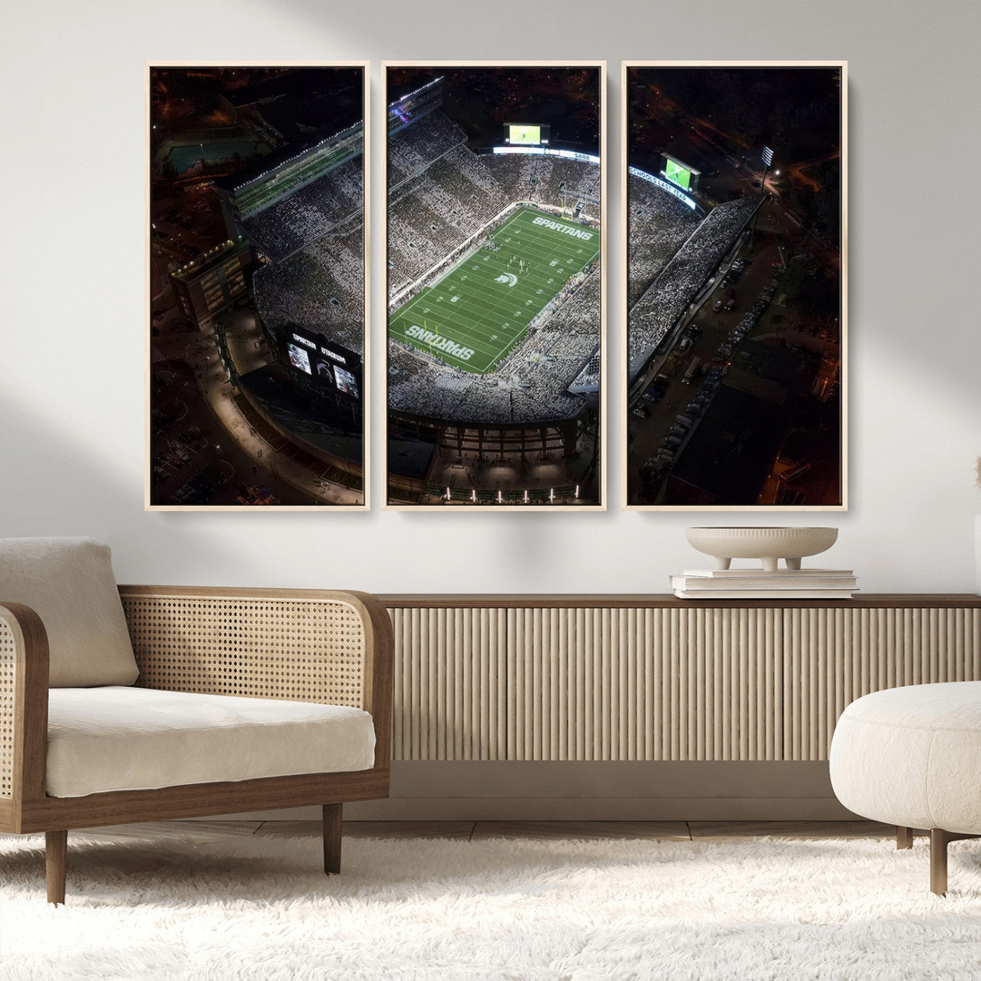 MGV-FC-48X32-3P - Michigan State Spartans Football Team Print - East Lansing Spartan Stadium Print Wall Art