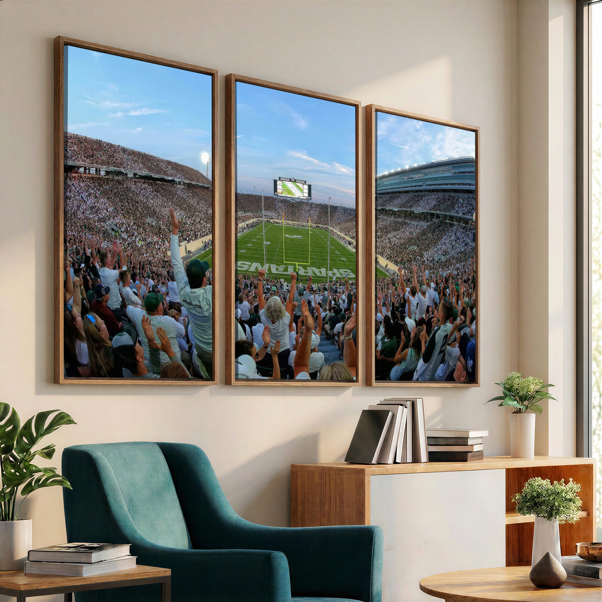73105-PAN-FL-20X10 - Michigan State Spartans Football Team Art Print - East Lansing Spartan Stadium Wall Art Canvas Print