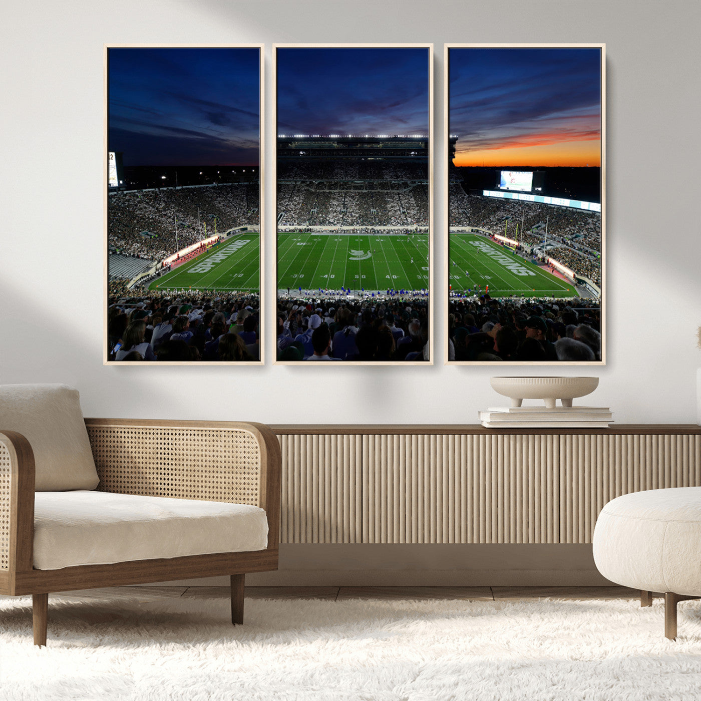 MGV-FC-48X32-3P - Michigan State Spartans Football Team Print - East Lansing Spartan Stadium Canvas Print