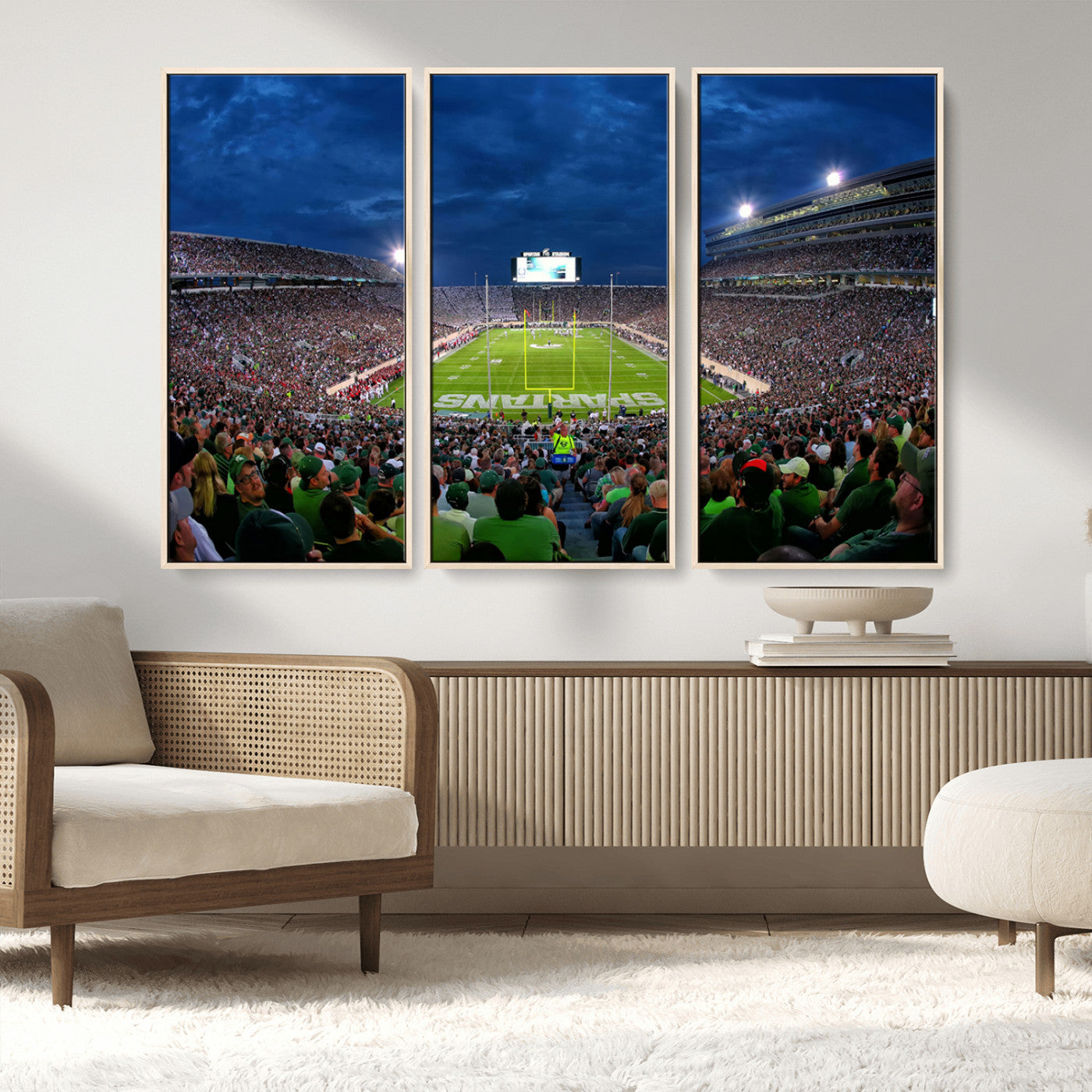 MGV-FC-48X32-3P - Michigan State Spartans Football Team Print - East Lansing Spartan Stadium Wall Art Canvas Print