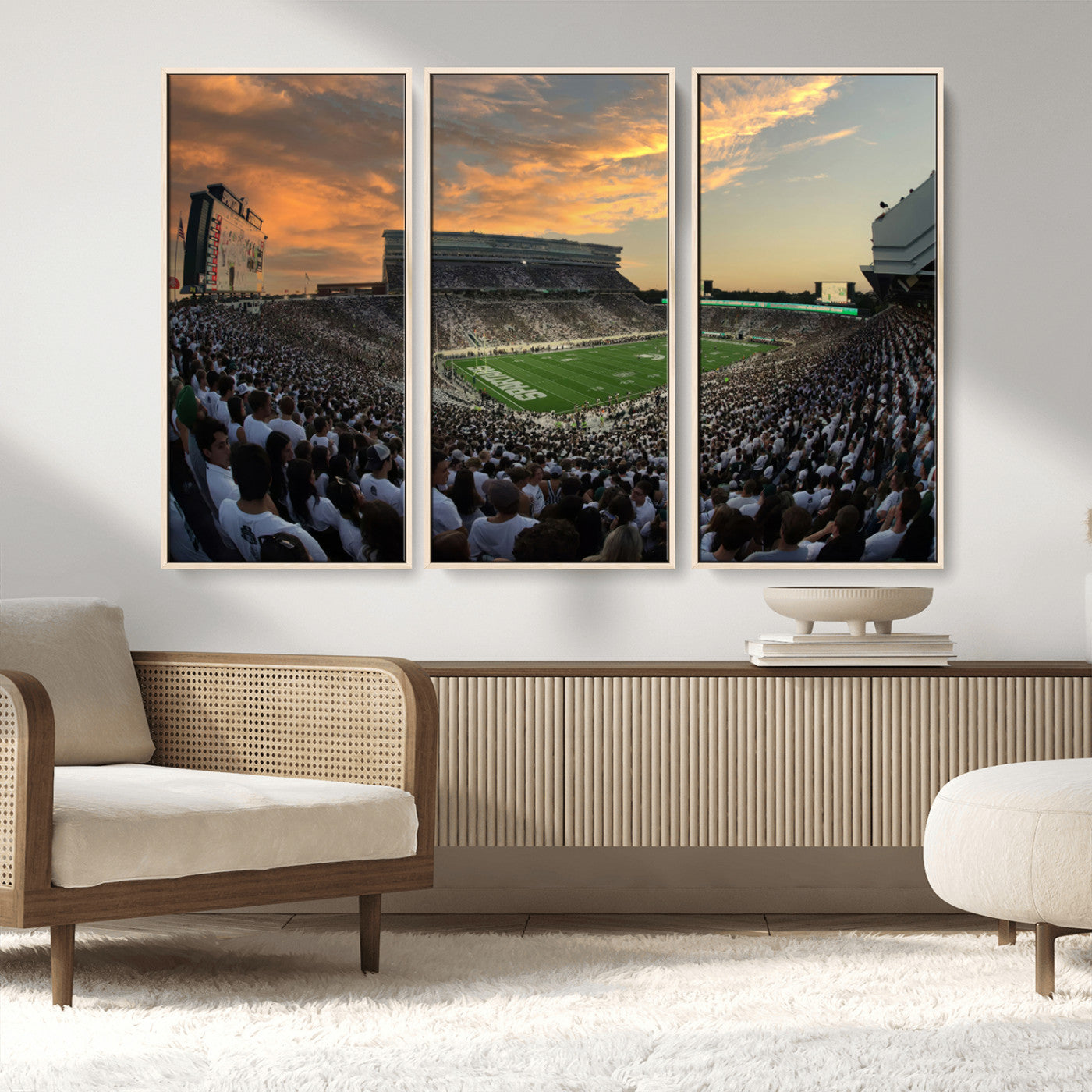 MGV-FC-48X32-3P - Michigan State Spartans Football Team Print - East Lansing Spartan Stadium Wall Art Canvas Print