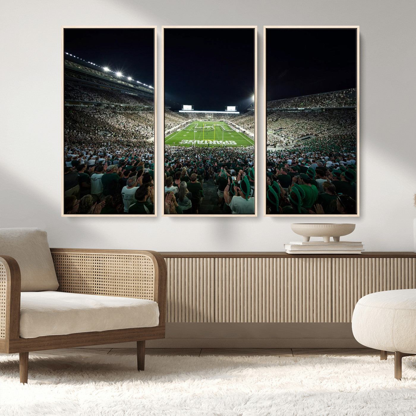 MGV-FC-48X32-3P - Framed Michigan State Spartans Football Team Print - East Lansing Spartan Stadium Wall Art Canvas