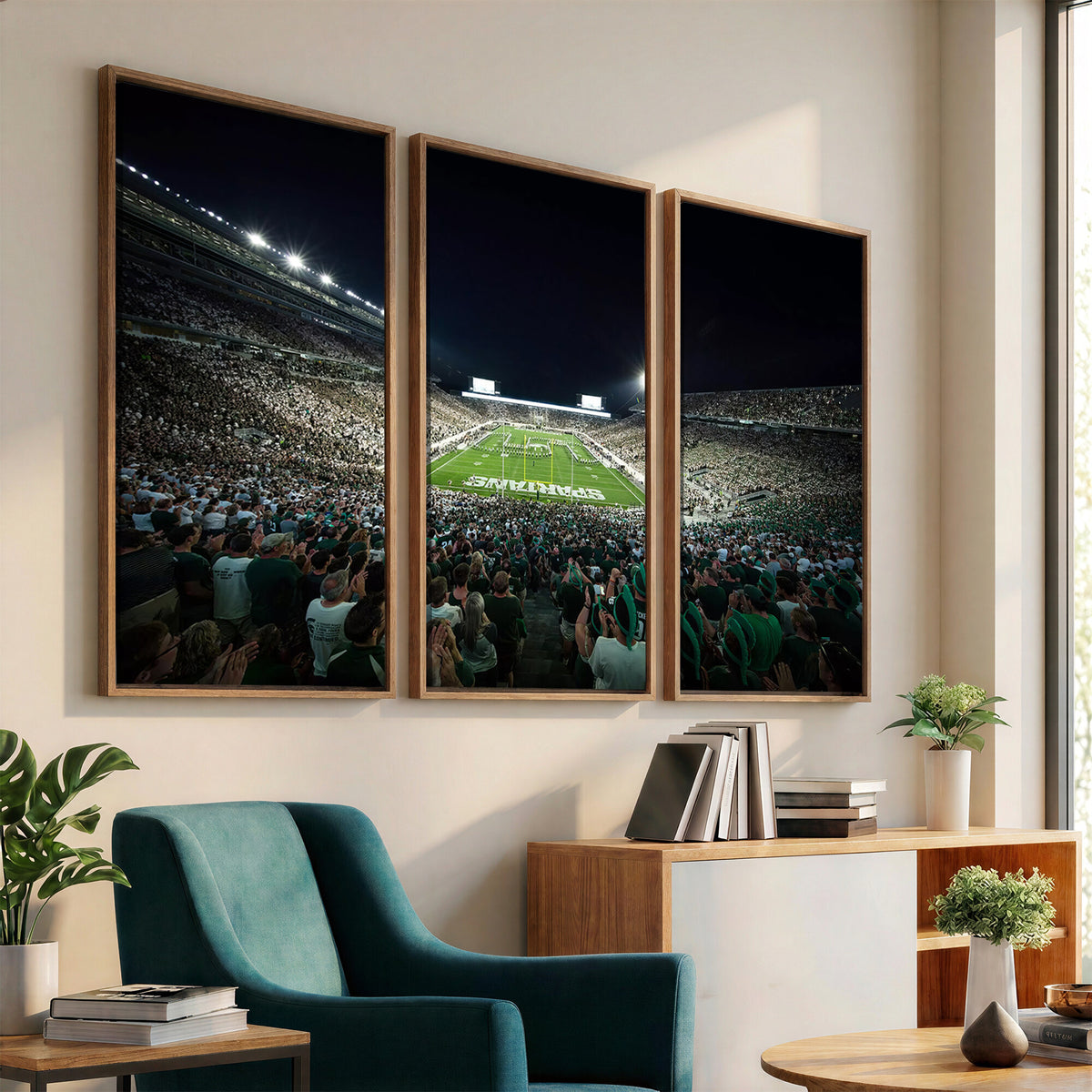 57523-PAN-FL-20X10 - Framed Michigan State Spartans Football Team Print - East Lansing Spartan Stadium Wall Art Canvas