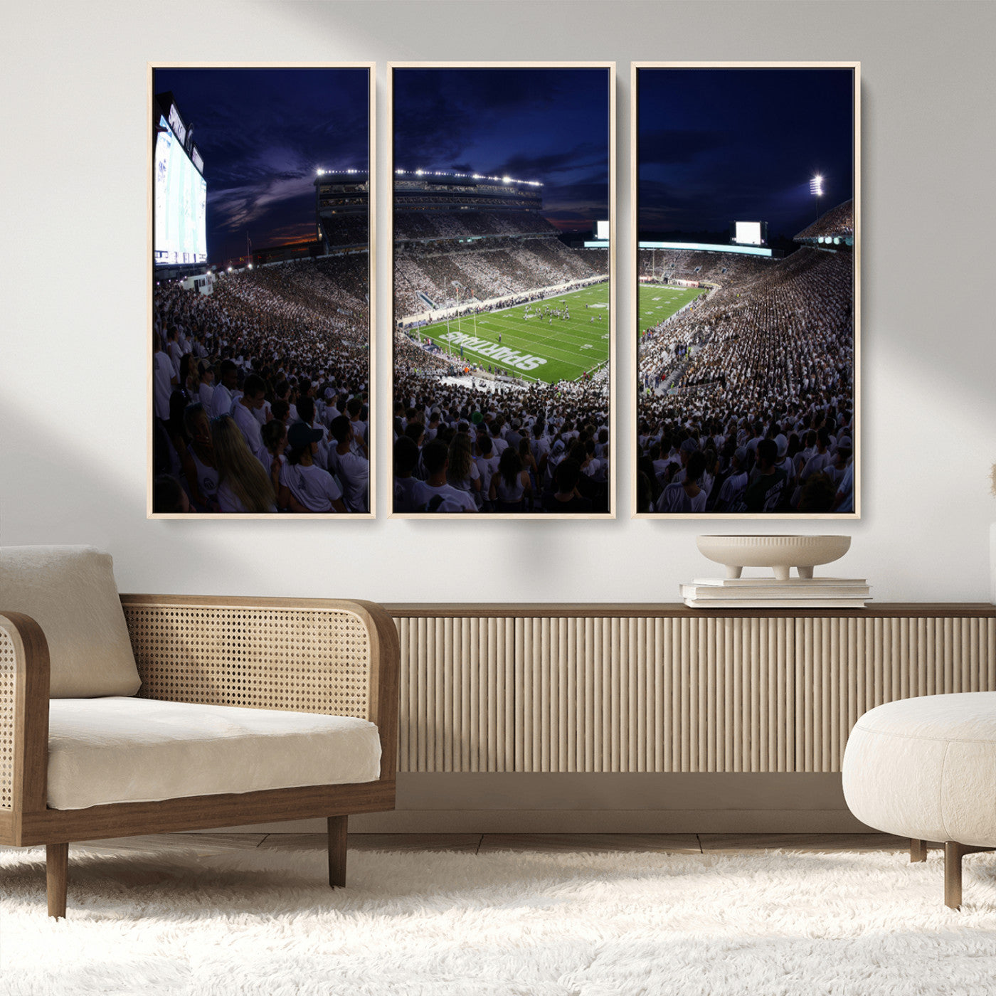 MGV-FC-48X32-3P - Michigan State Spartans Canvas, Framed Football Team Print - East Lansing Spartan Stadium Wall Art