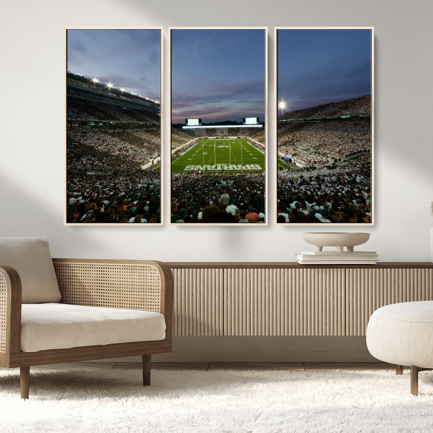 MGV-FC-48X32-3P - Michigan State Spartans Football Team Print - East Lansing Spartan Stadium Canvas Print