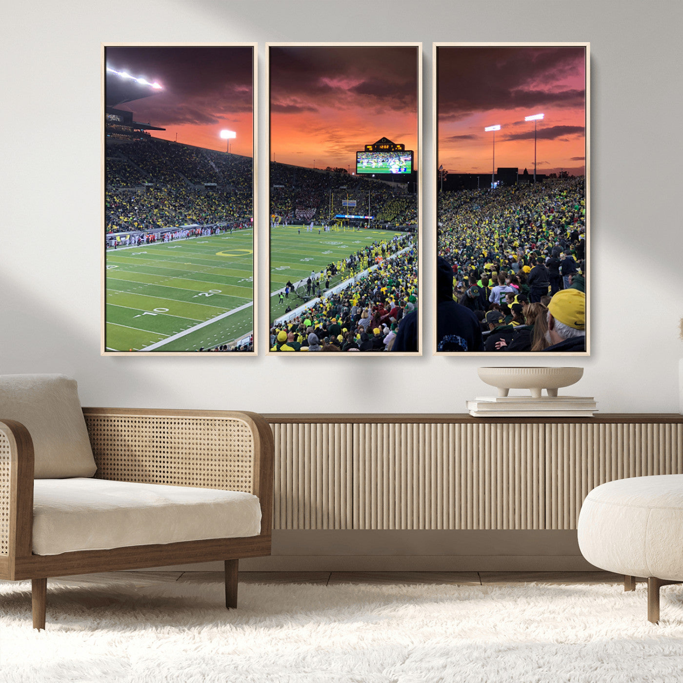 MGV-FC-48X32-3P - Eugene Autzen Stadium Canvas Wall Art Print – Sunset Over Iconic Football Field Wall Decor for Home