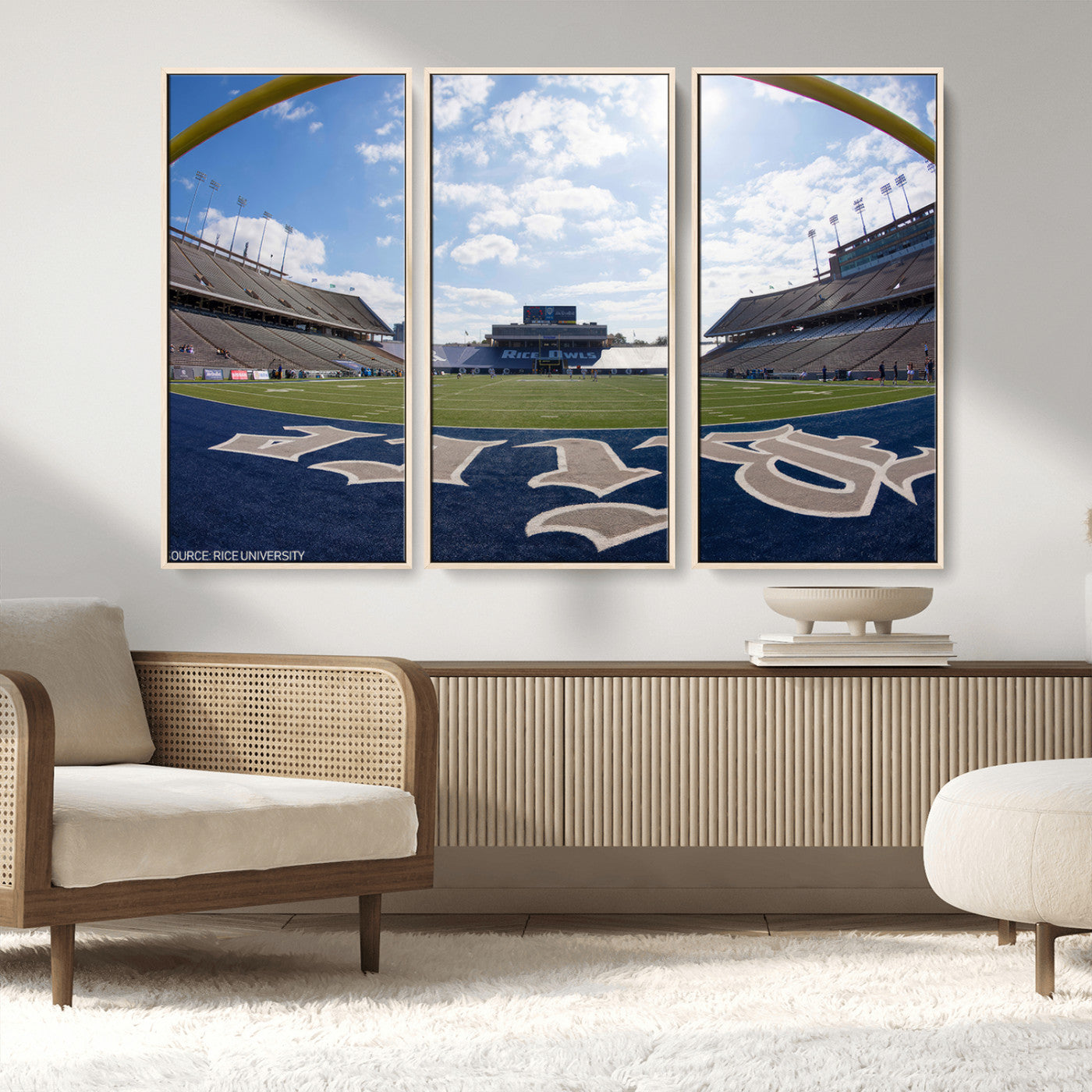 MGV-FC-48X32-3P - Rice University Owls Football Team Print - Houston Rice Stadium Wall Art Canvas Print