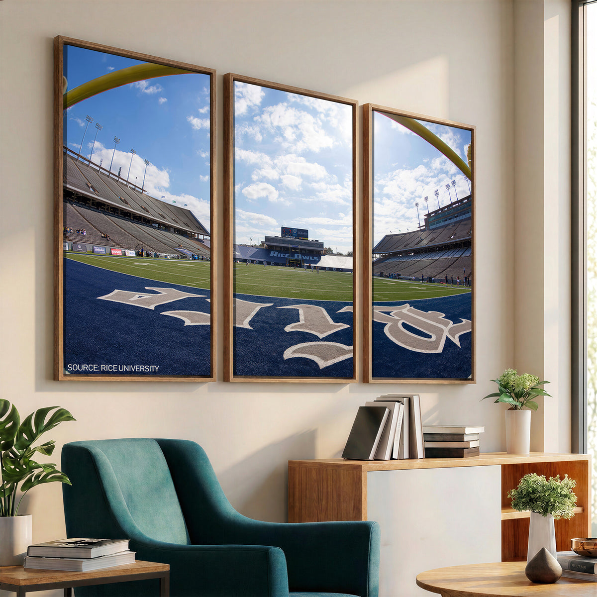 50267-MGV-CV-36X24 - Rice University Owls Football Team Print, Houston Rice Stadium, Framed and Ready to Hang