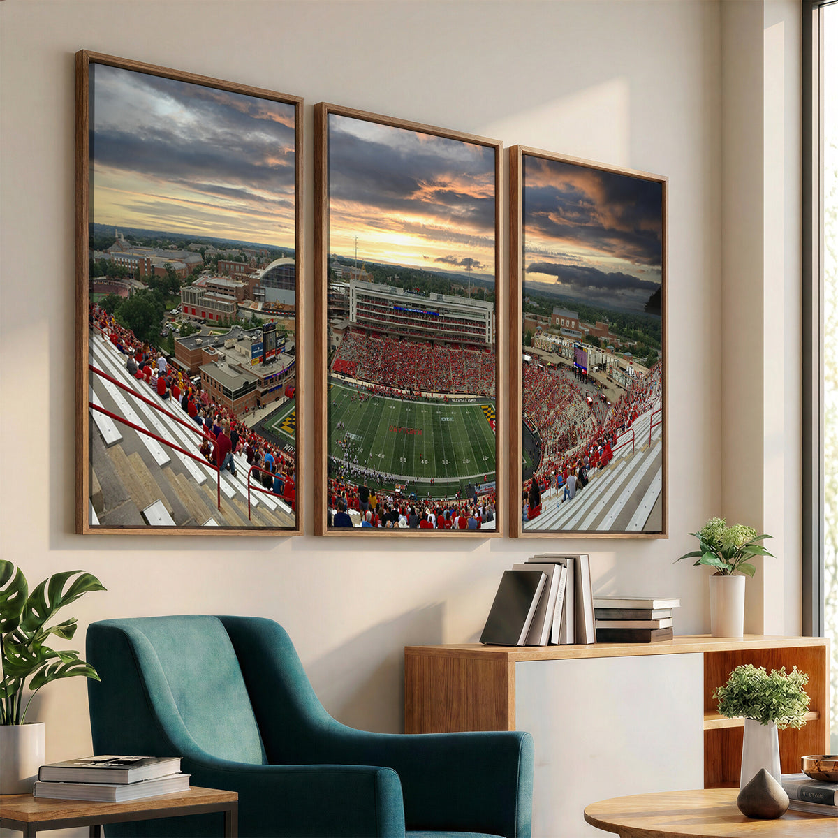 29993-PAN-FL-20X10 - University of Maryland Terrapins Football Team Print - College Park SECU Stadium Wall Art Canvas