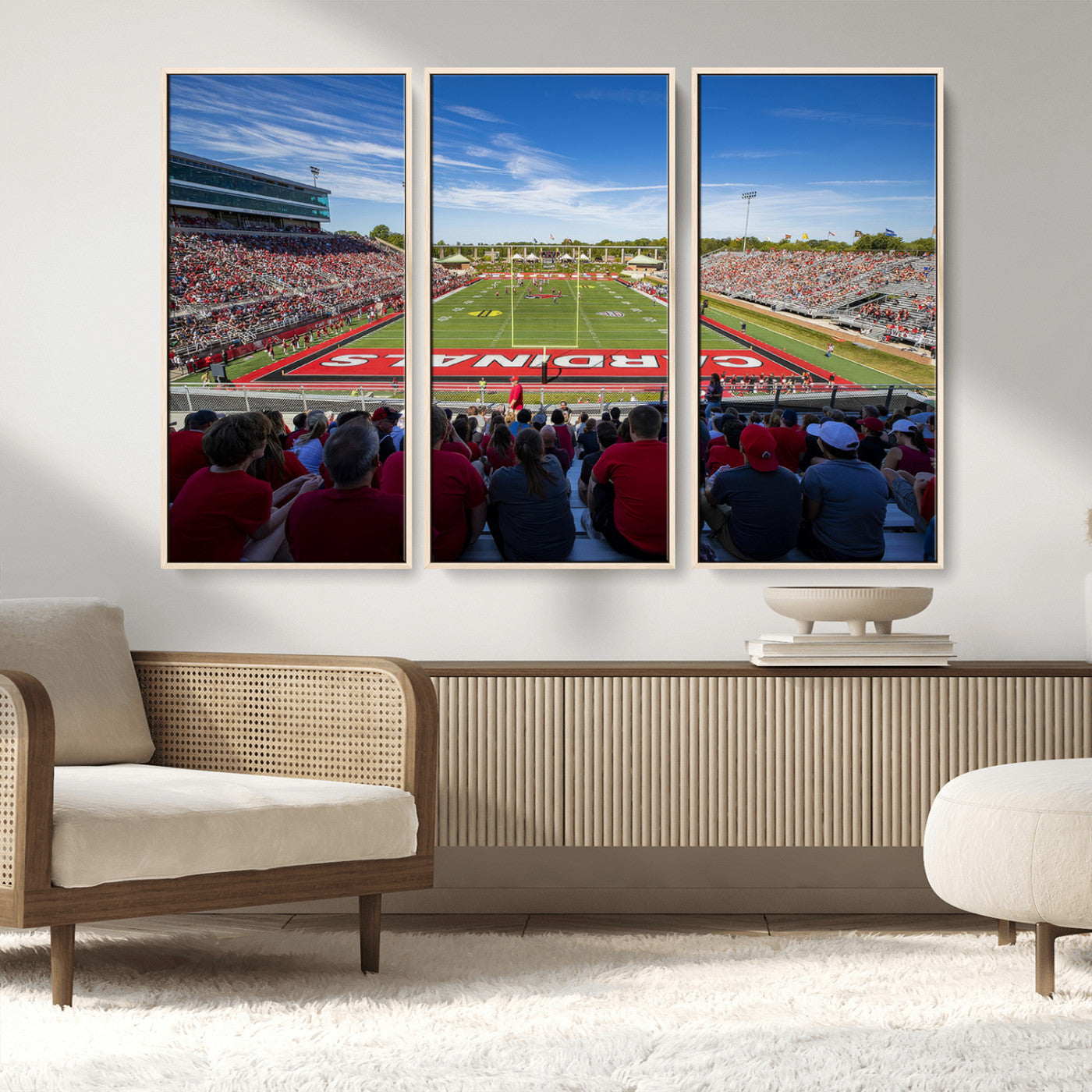 MGV-FC-48X32-3P - Ball State Cardinals Football Team Print - Muncie Scheumann Stadium Wall Art Canvas Print