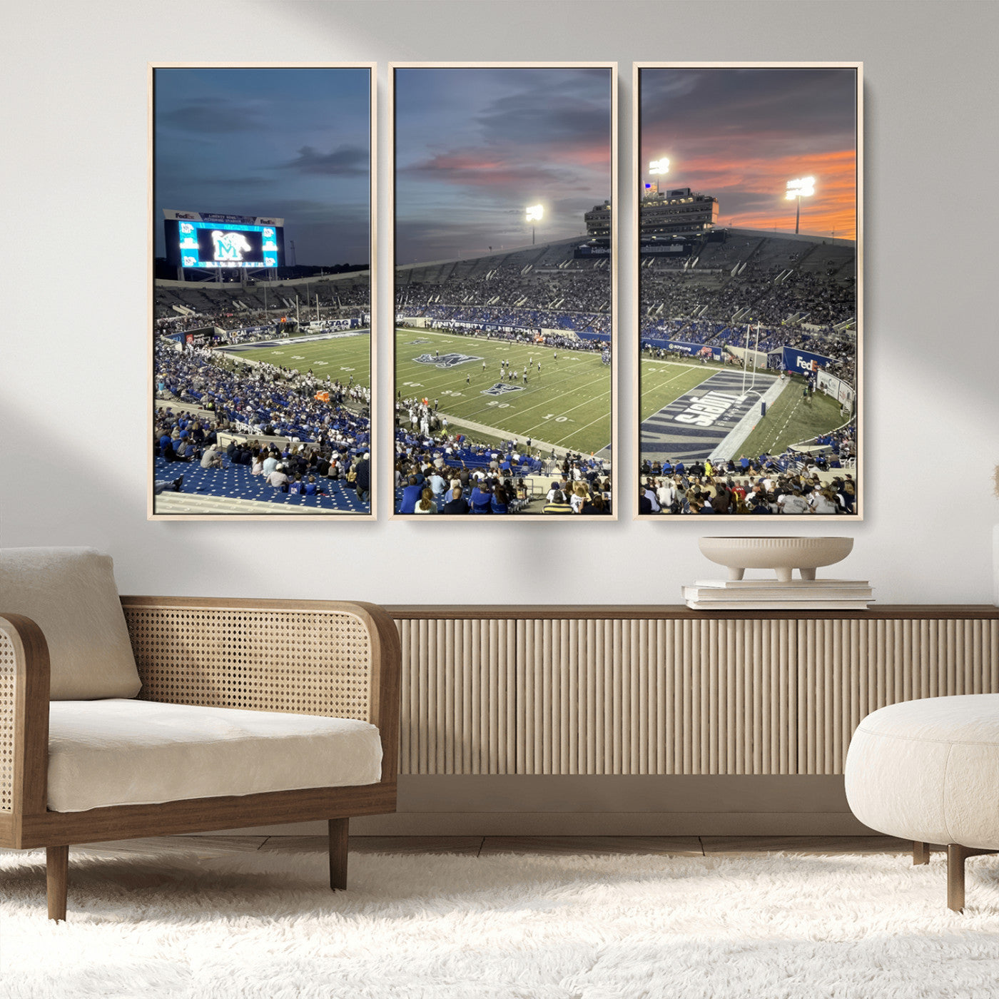 MGV-FC-48X32-3P - Memphis Tigers Football Team Print - Memphis Simmons Bank Liberty Stadium Wall Art Canvas Print