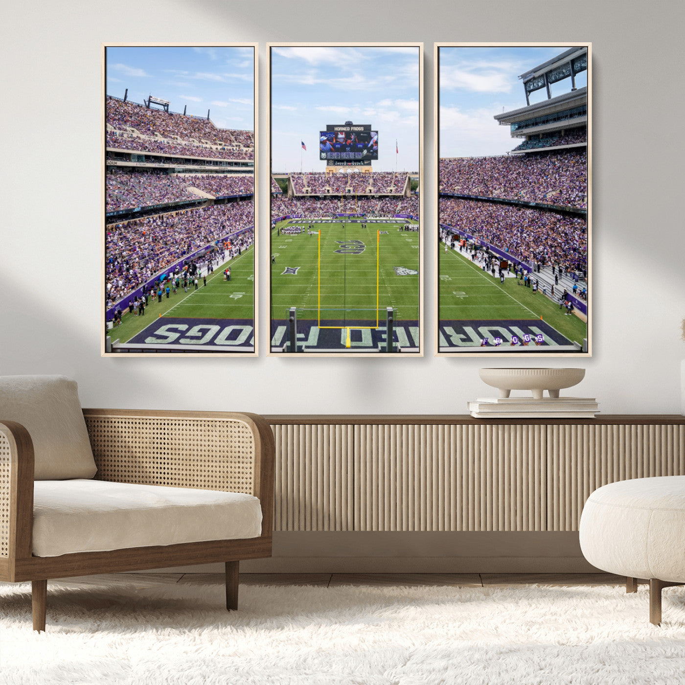 MGV-FC-48X32-3P - TCU Horned Frogs Football Team Print - Fort Worth Amon G. Carter Stadium Wall Art Canvas Print