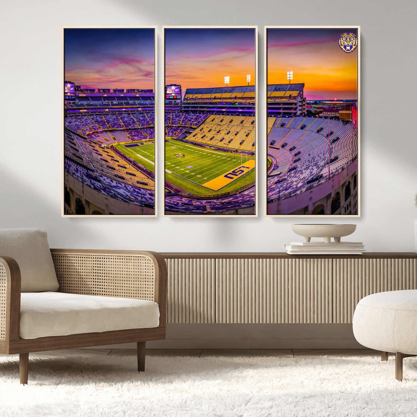 93538-MGV-FC-48X32-3P_Natural-The Louisiana State University Tigers Football Team Print - Baton Rouge Tiger Stadium Wall Art