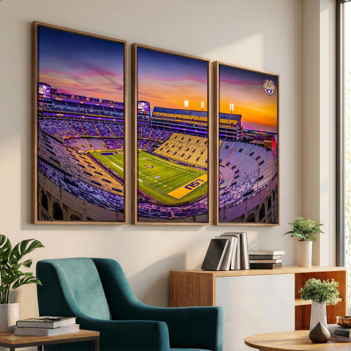 93538-MGV-CV-36X24 - The Louisiana State University Tigers Football Team Print, Framed and Ready to Hang Stadium Print