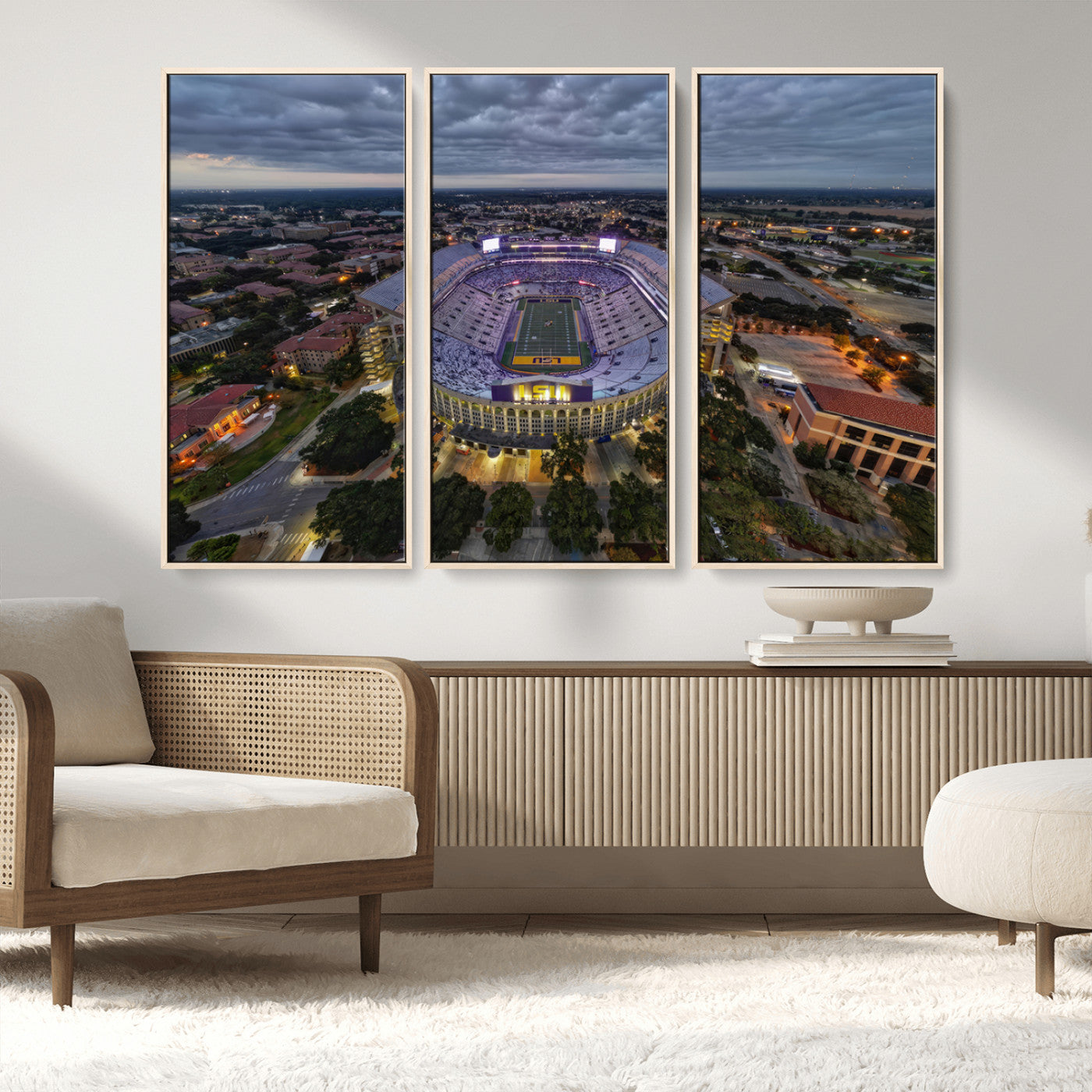 MGV-FC-48X32-3P - The Louisiana State University Tigers Football Team Print - Baton Rouge Tiger Stadium Wall Art