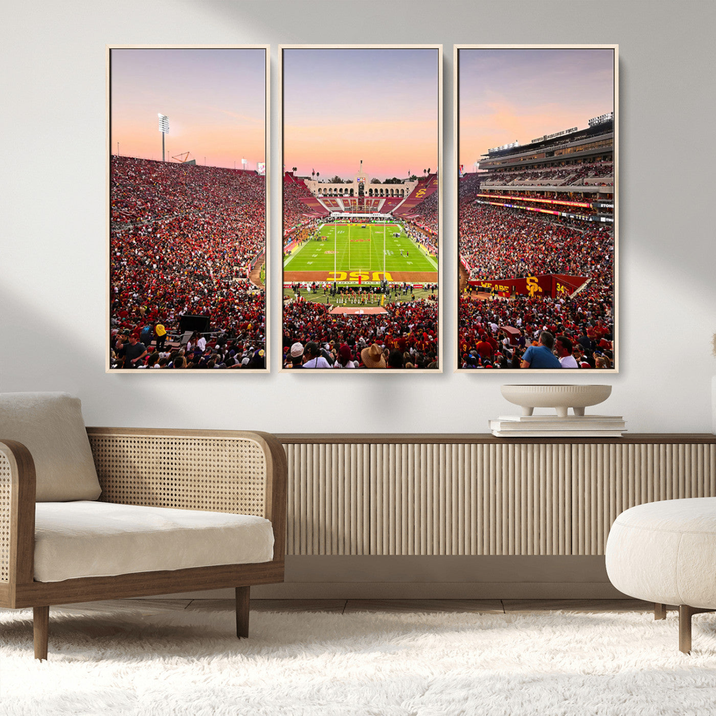 MGV-FC-48X32-3P - The University of Southern California USC Trojans Football Team Print - Los Angeles Memorial