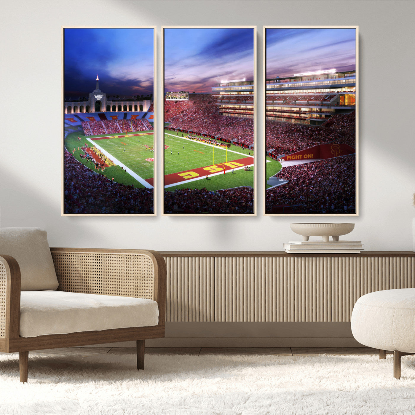 MGV-FC-48X32-3P - The University of Southern California USC Trojans Football Team Print - Los Angeles Memorial