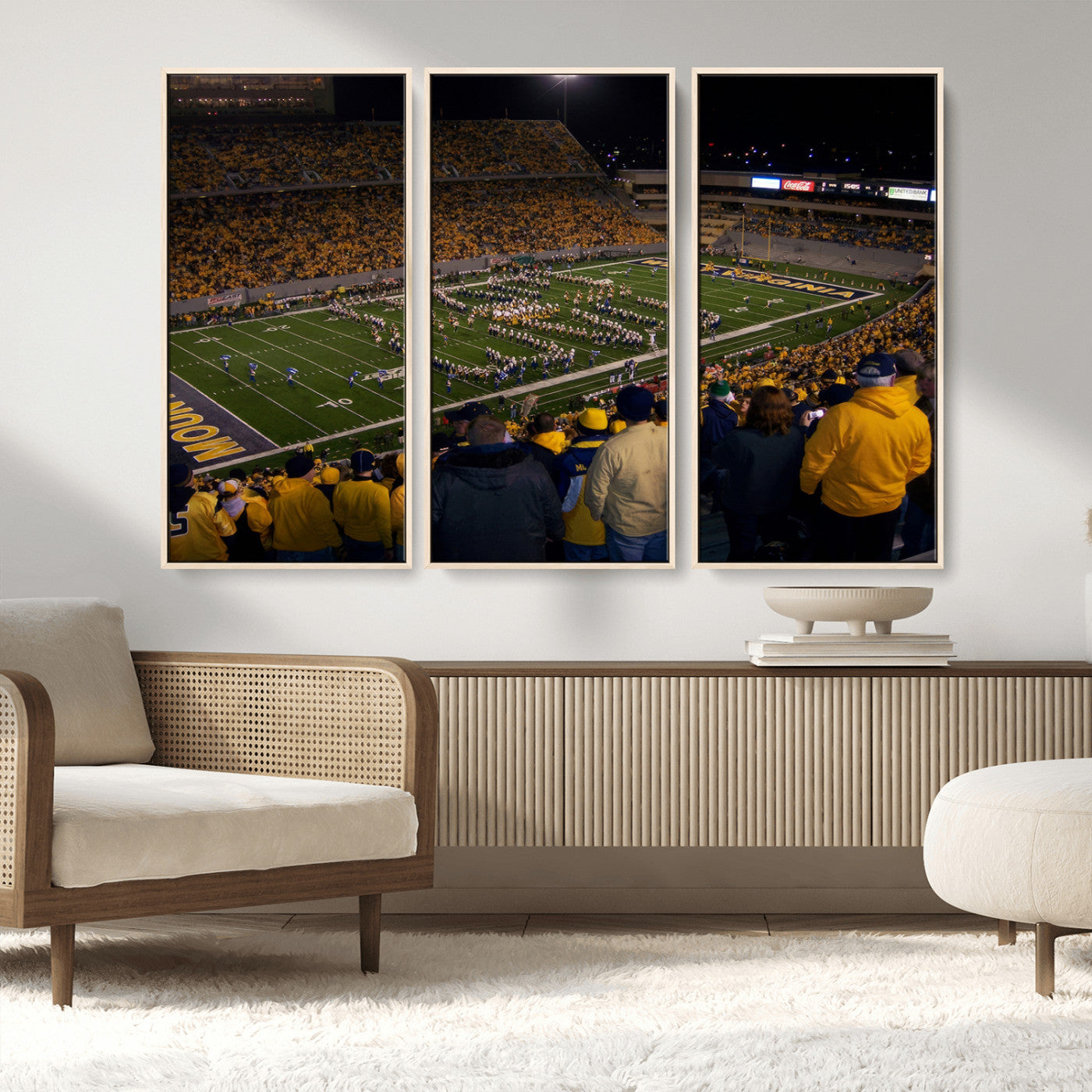 MGV-FC-48X32-3P - West Virginia Uni Mountaineers Football Team Print - Milan Puskar Stadium Canvas Print Wall Art,