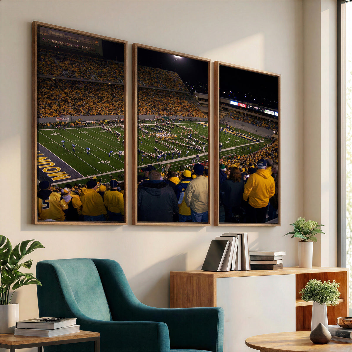 58154-MGV-CV-36X24 - West Virginia University Mountaineers Football Team Print, Milan Puskar Stadium, Morgantown