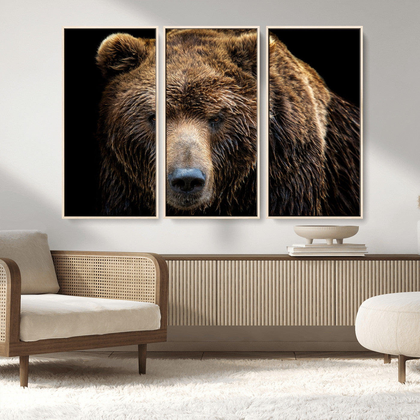 MGV-FC-48X32-3P - Grizzly Brown Bear Canvas Wall Art, Wildlife Animal Canvas Artwork Bear Print, Bear Wall Art Print,