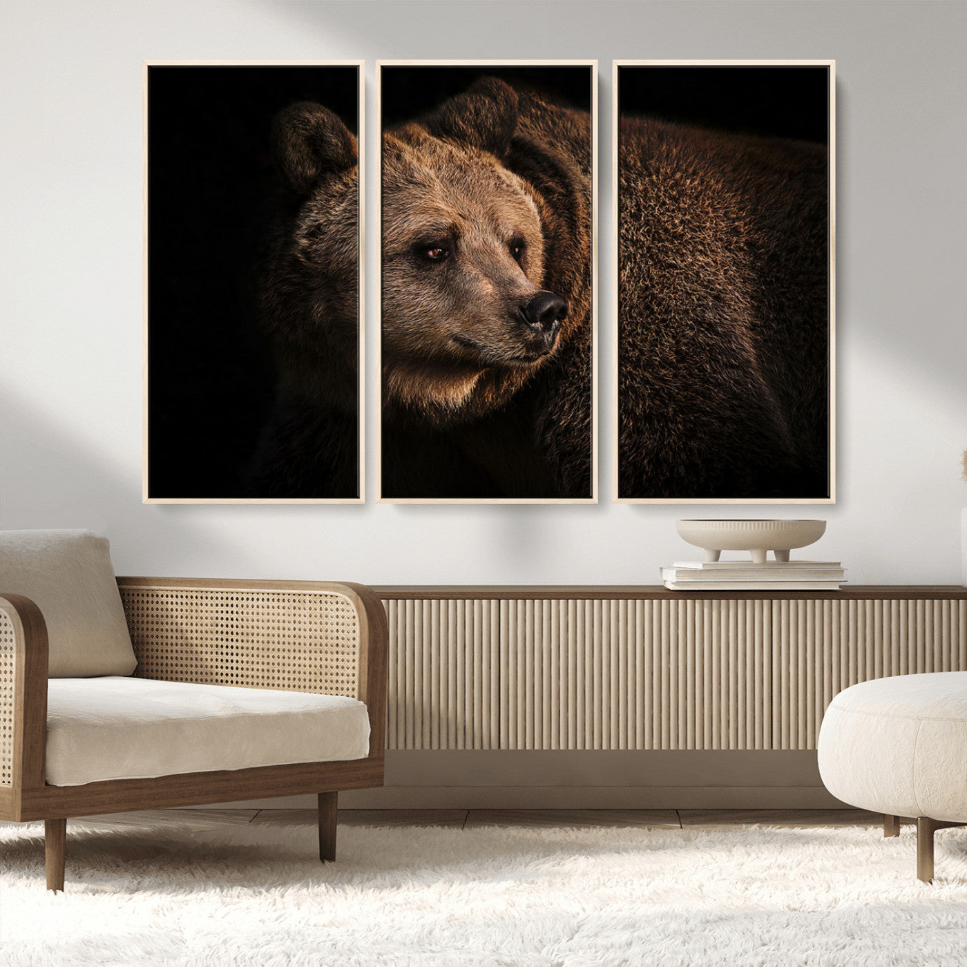 MGV-FC-48X32-3P - Wild Grizzly 399 Bear Canvas Wall Art Print, Bear Animal Canvas Artwork Print, Black Bear Wall Art