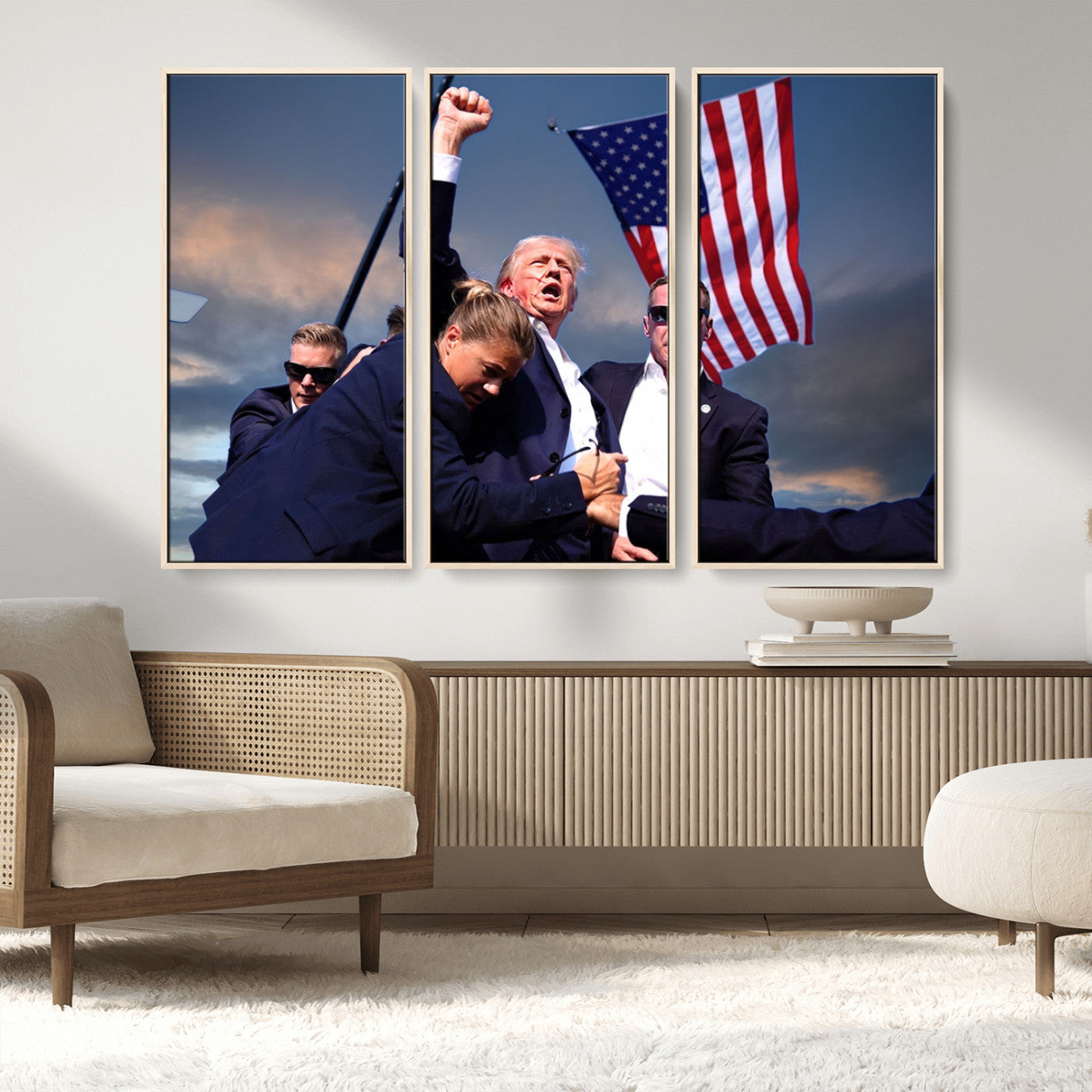 MGV-FC-48X32-3P - Donald Trump Assassination Attempt Wall Art Print, Trump Historic Footage - Iconic Reaction by Trump